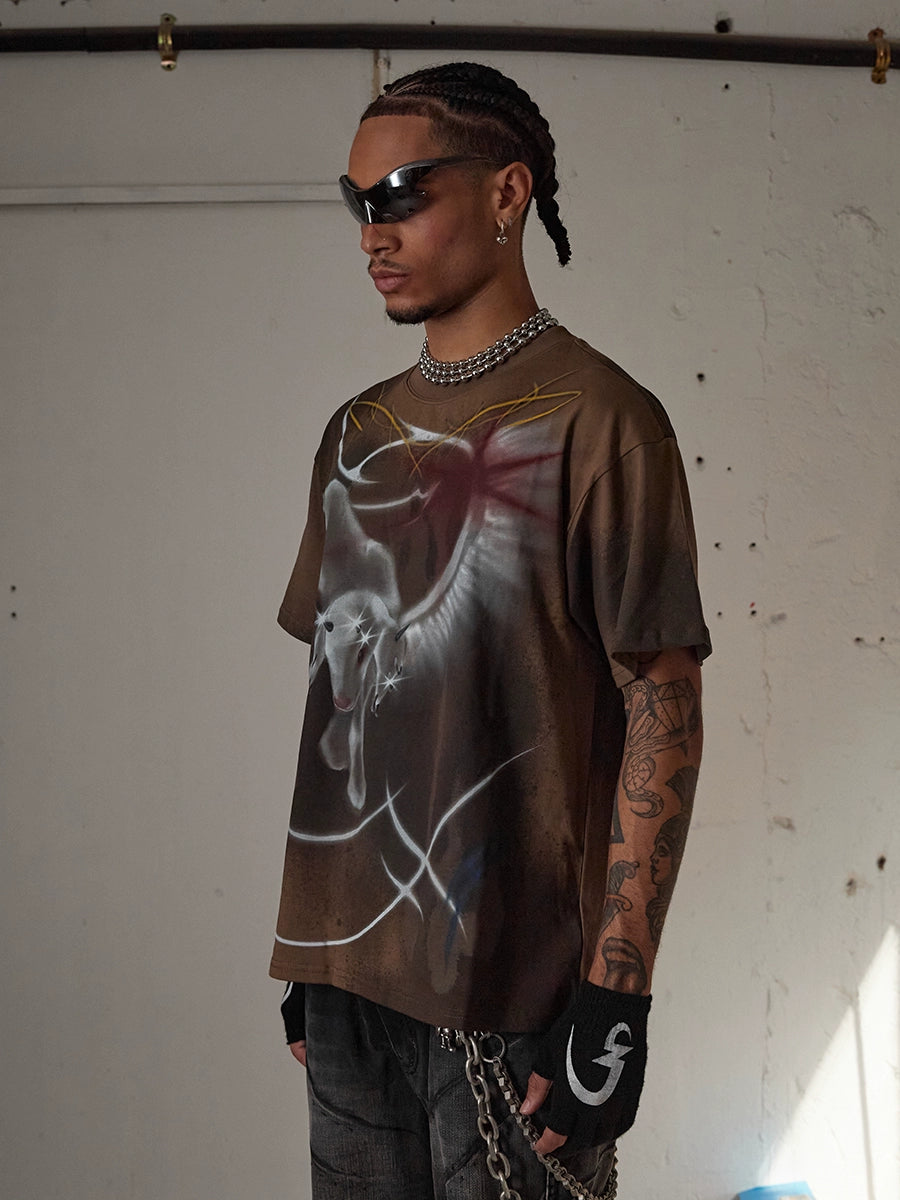DND4DES Hand-painted Graffiti Inkjet Lamb Digital Printing Tee