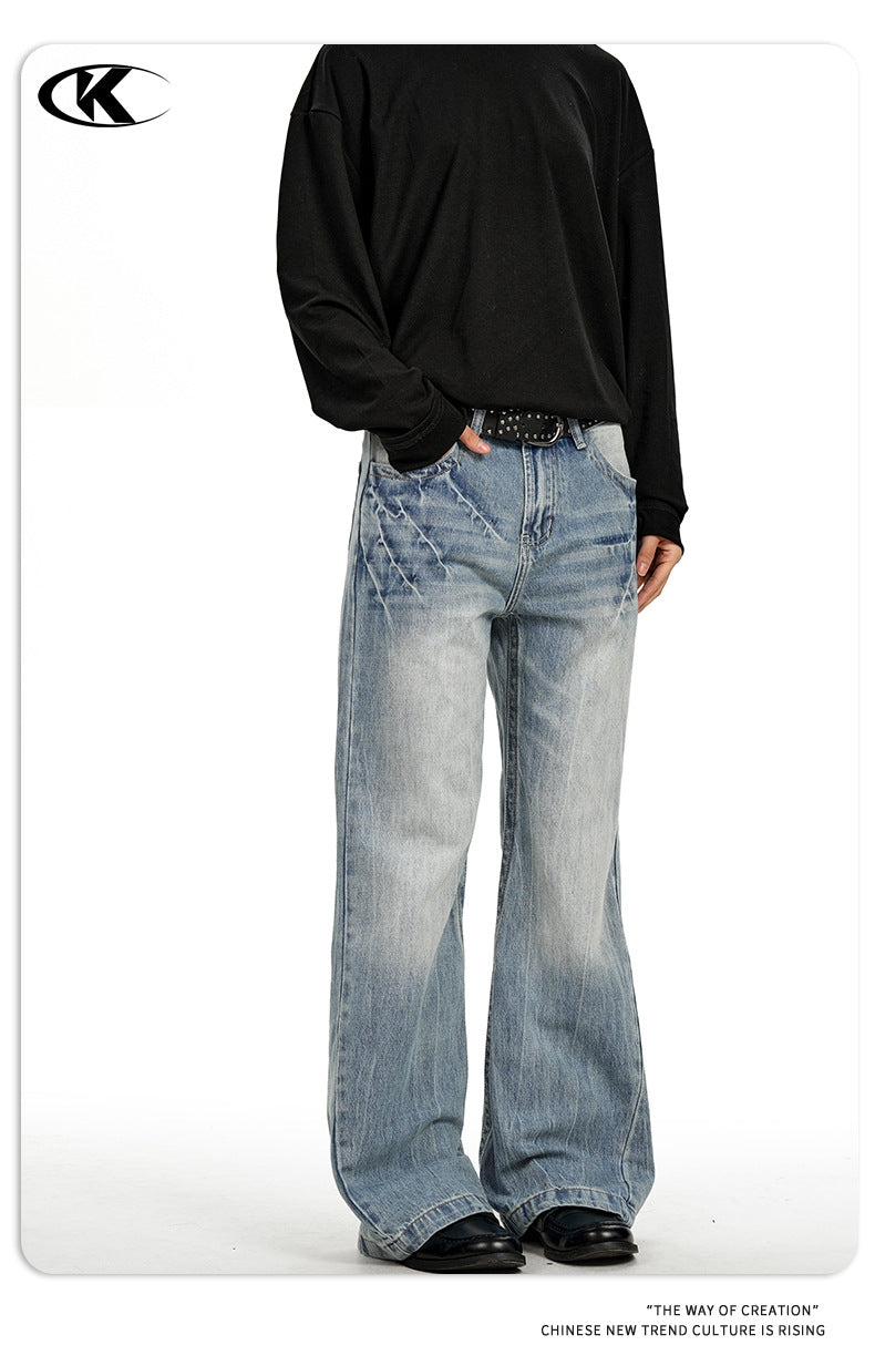 11KN Retro Lightning Pattern Micro-pull Jeans