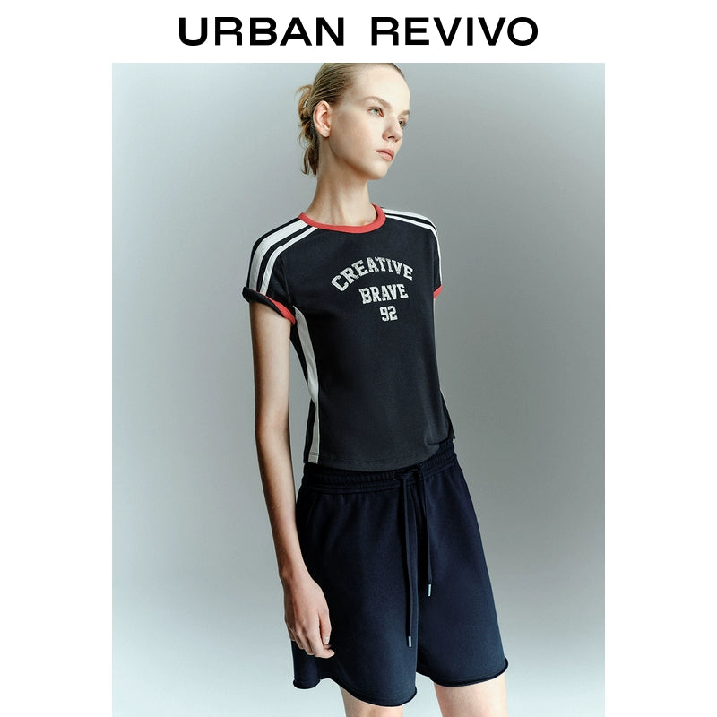 URBAN REVIVO-style Retro Contrasting Color Letter Short-sleeved T-shirt