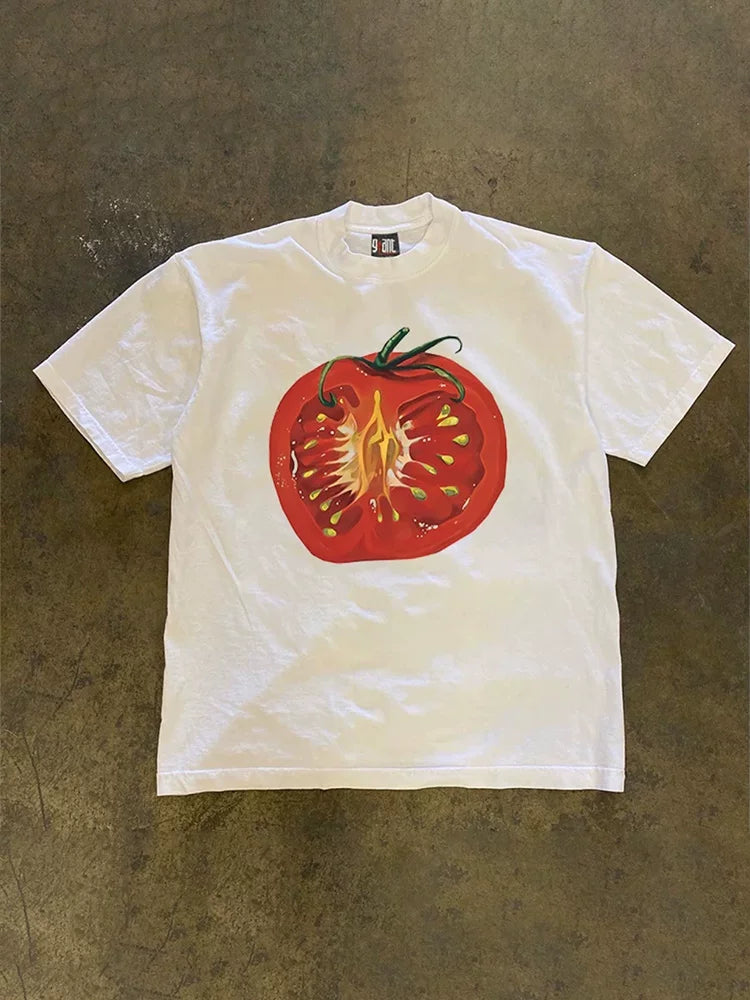 UPUPXIA Tomato Print Loose Tee