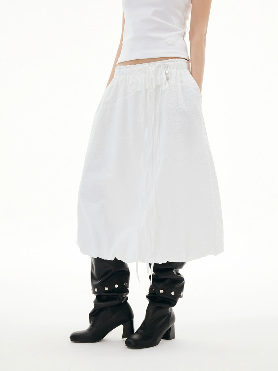FUNKYFUN Pleated Texture Slanted Splicing Casual Skirt