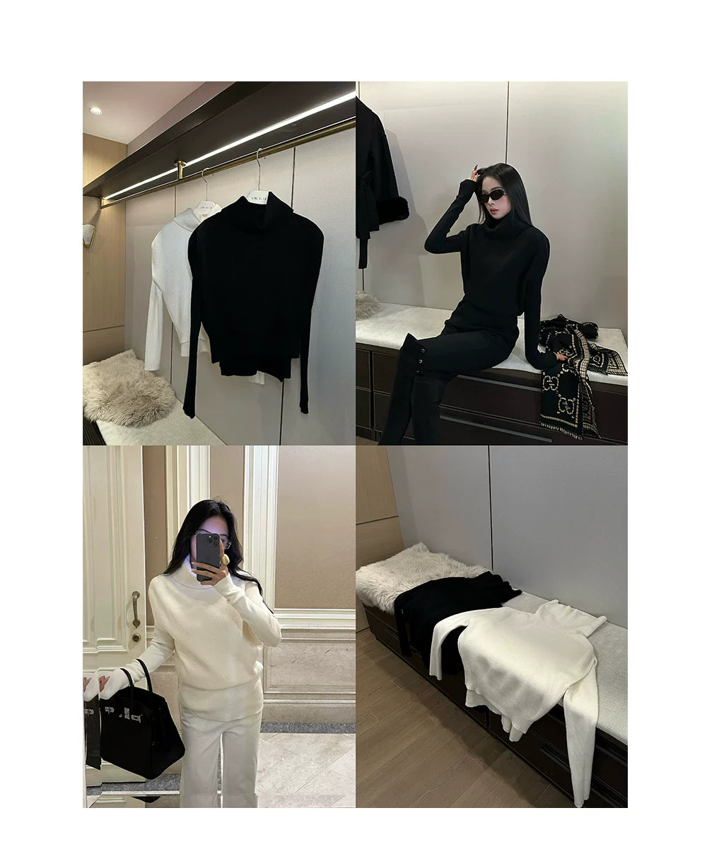 CHUYUQI Stacked Collar Vest Sweater Thin Two-piece Set