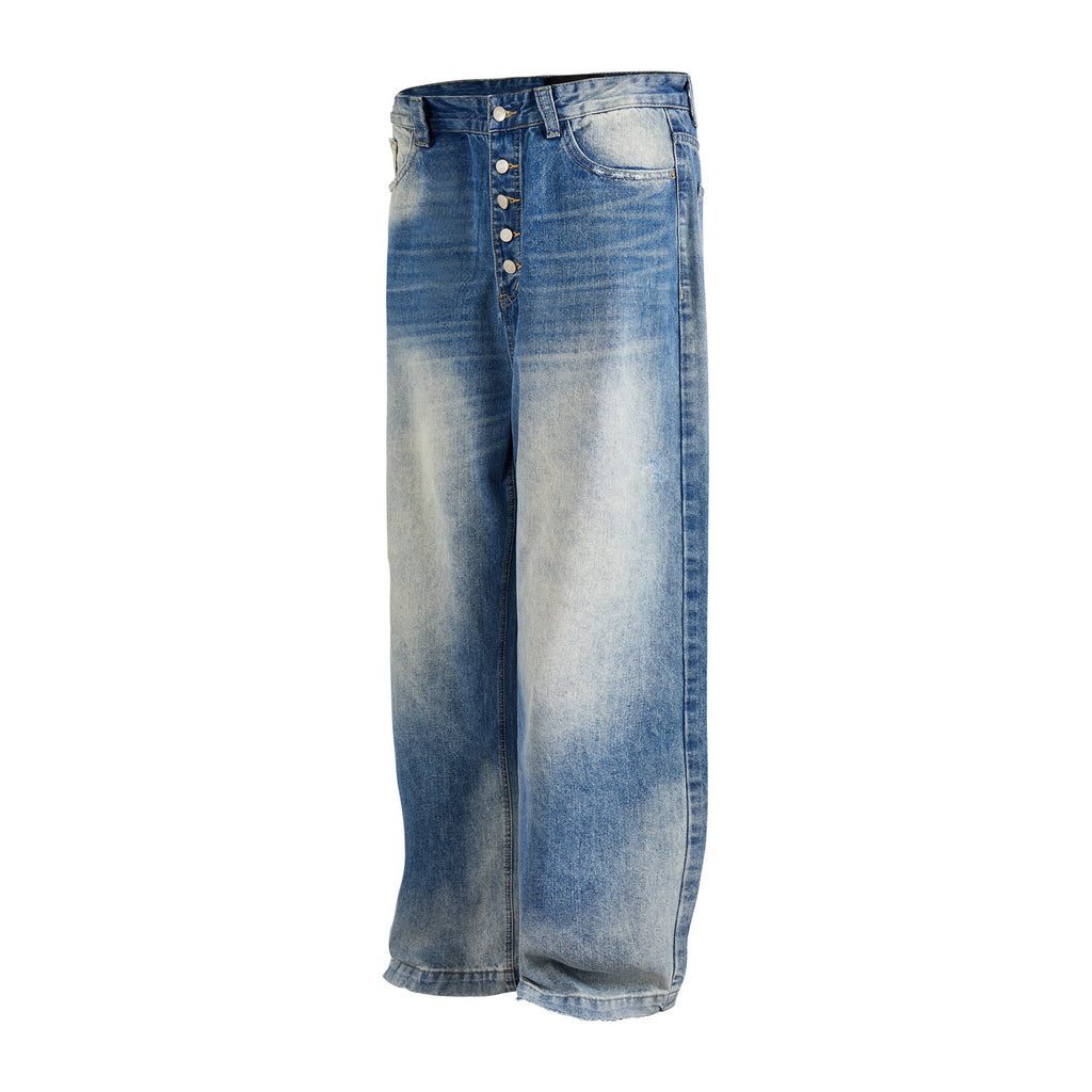MADEEXTREME washed blue cat whisker embroidered flower Jeans
