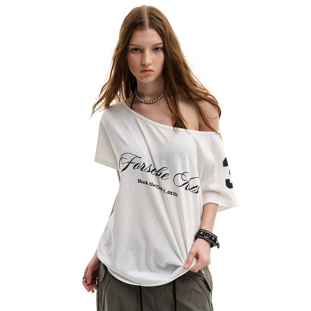 0123Start Slanted Shoulder Loose Lazy Tee
