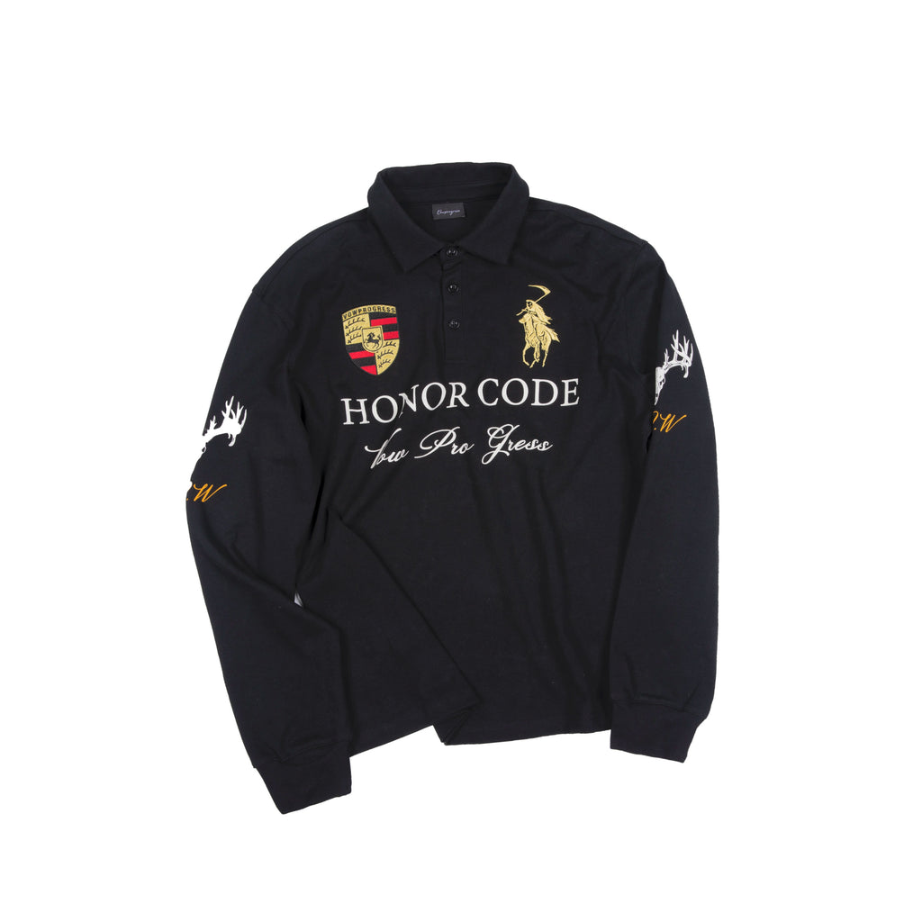 VOWPROGRESS Waist Embroidery Racing Polo Long Sleeve