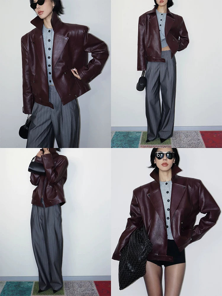 VanessaLab Three-dimensional Silhouette Pu Leather Jacket Thermal Jacket