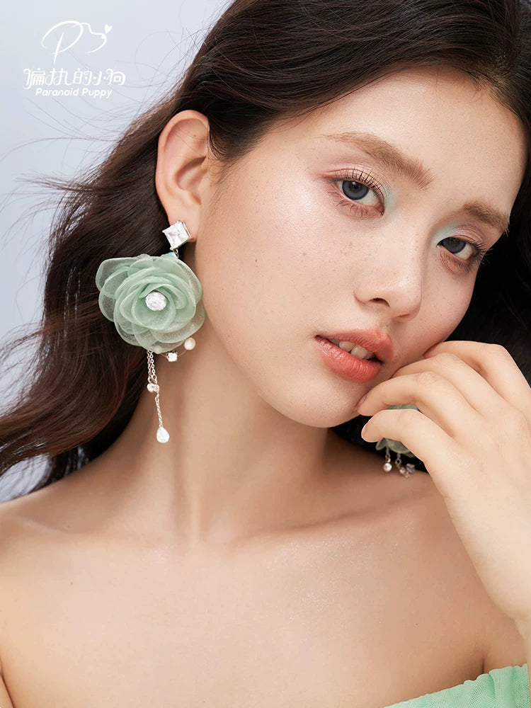 PP Tulle Flower Pearl Earrings