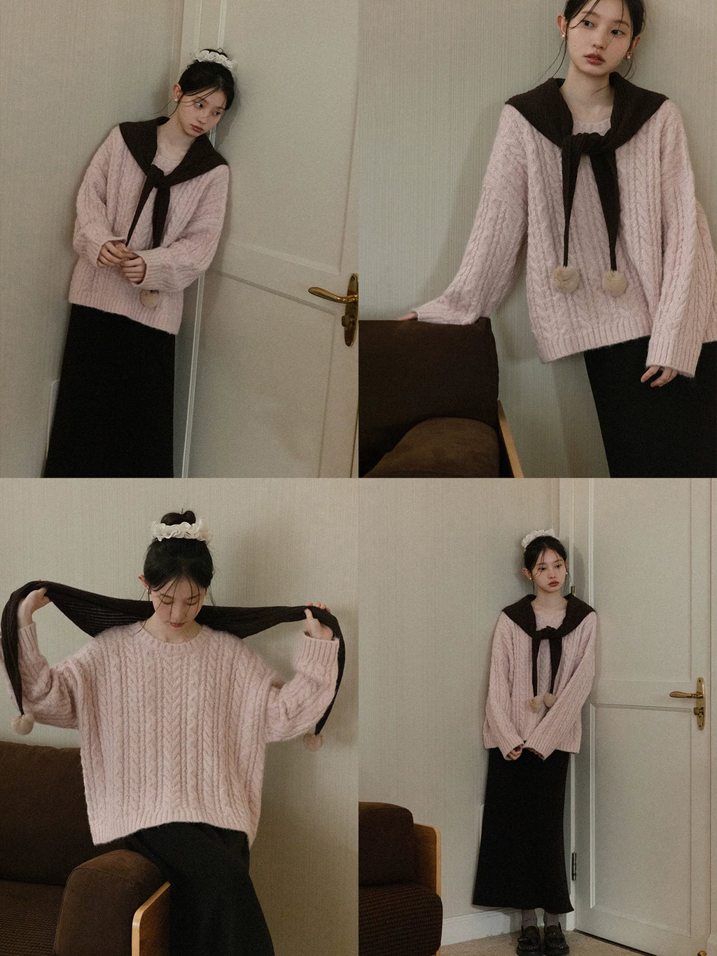Cantonstory Lazy Crew Neck Knitted Sweater