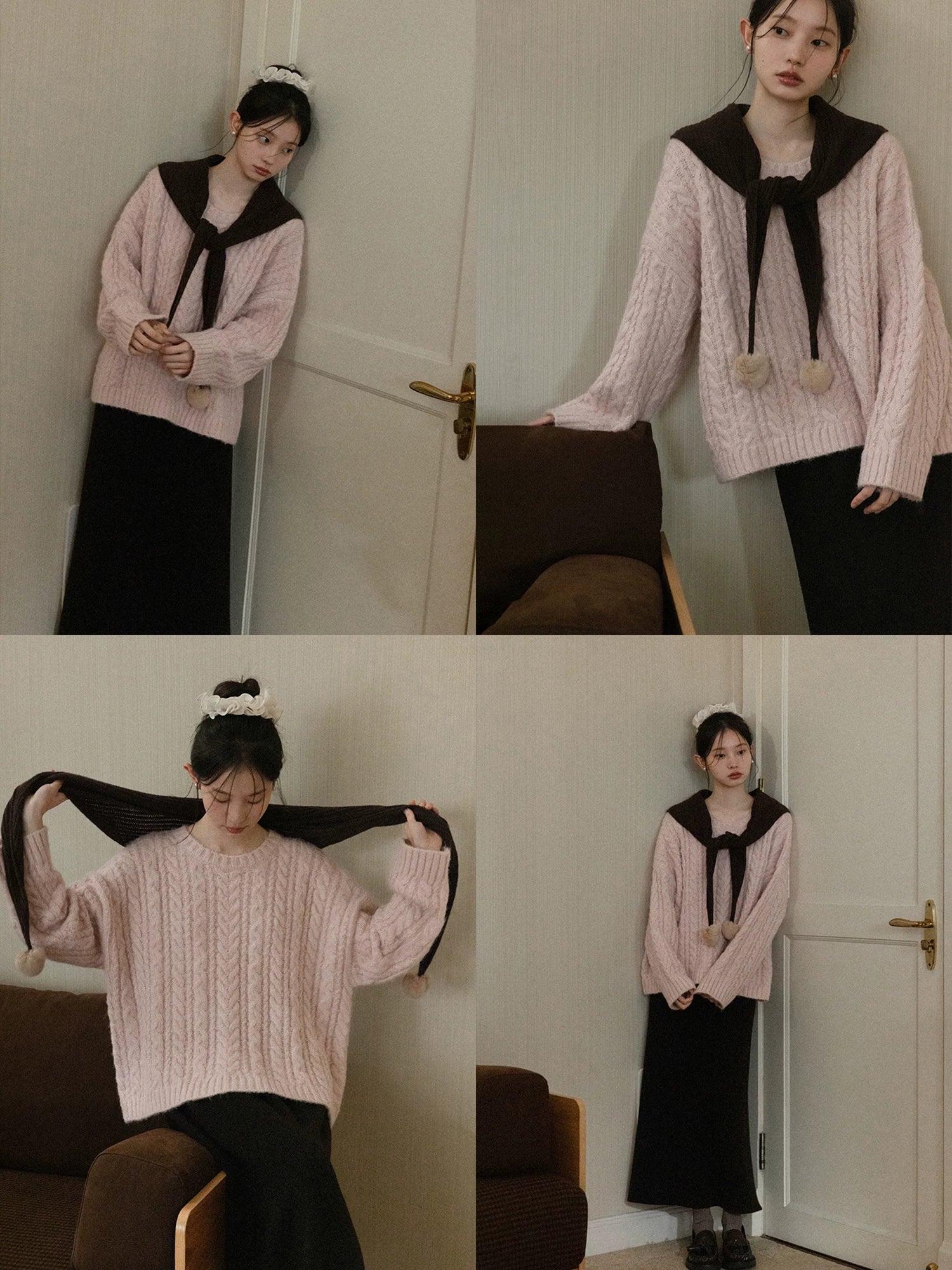 Cantonstory Lazy Crew Neck Knitted Sweater