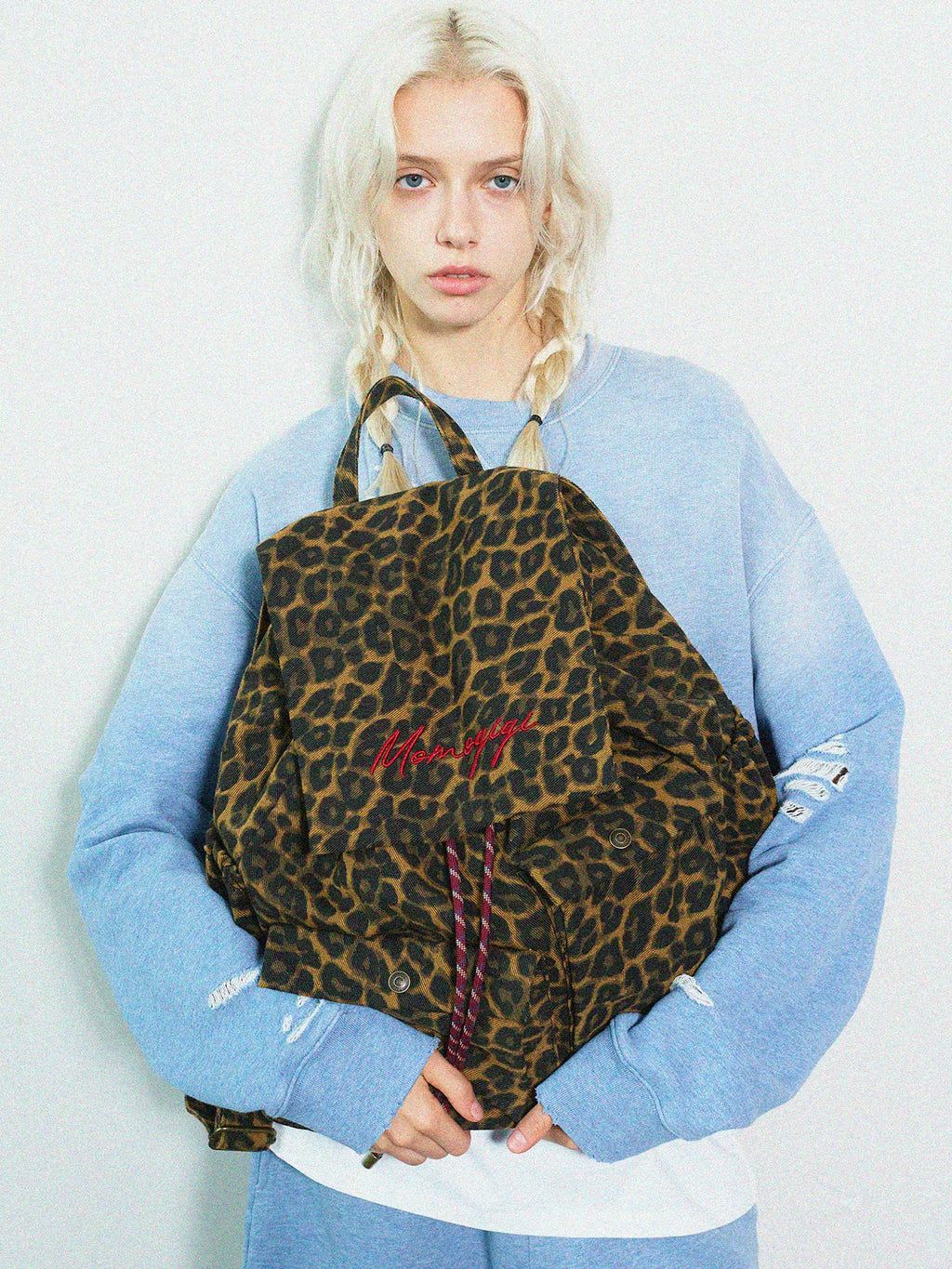 Momogigi Vintage Leopard Print Canvas Large Capacity Backpack