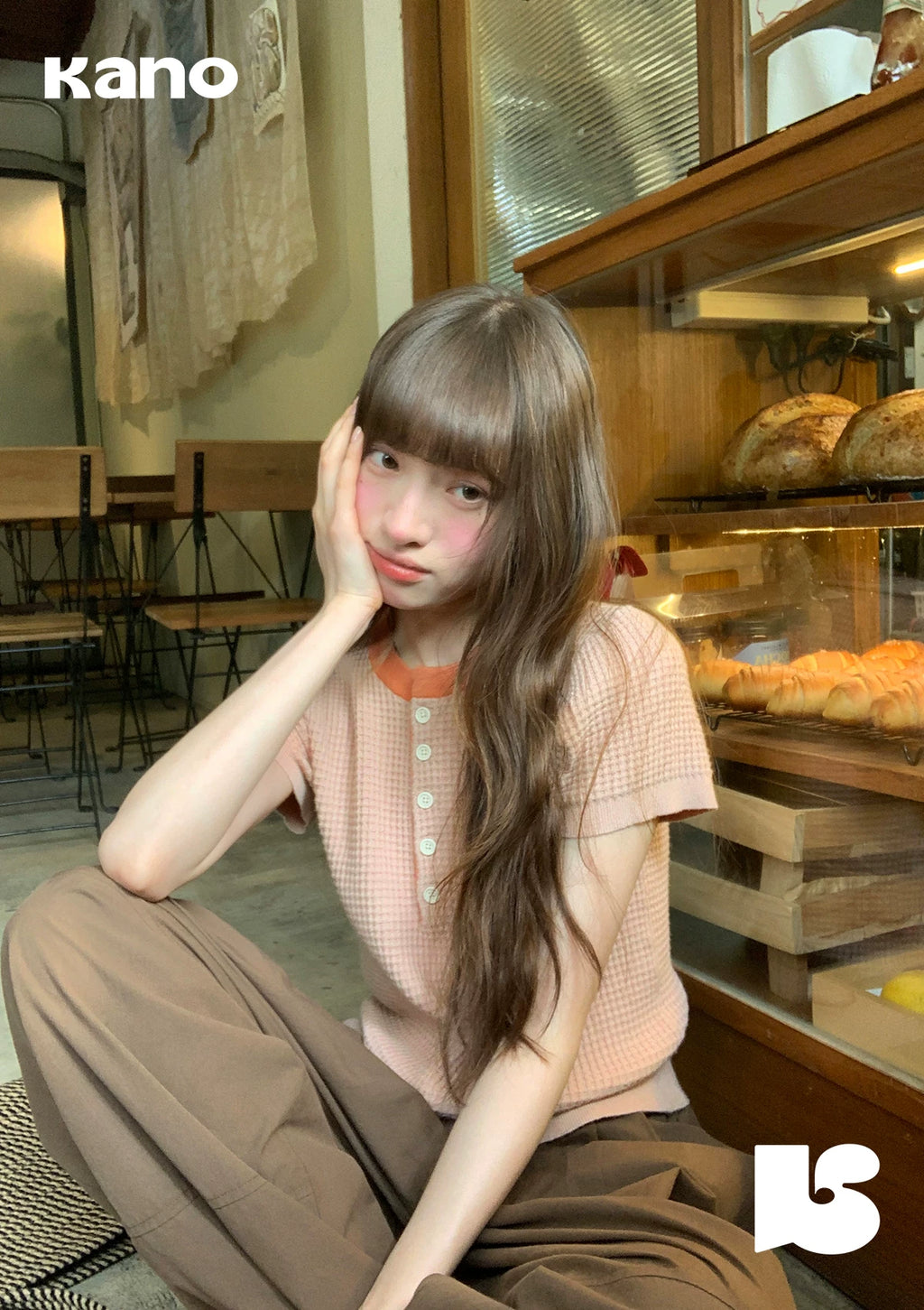 KANO Contrasting Color Round Neck Semi-open Short-sleeved Knitted Sweater