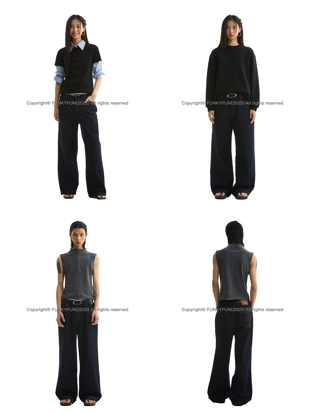 FUNKYFUN Denim Primary Color Straight Jeans