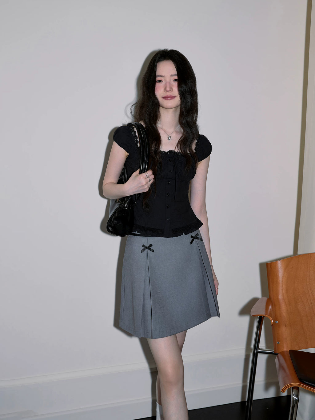 XUJING Square Neck Lace Slim Waist Tee