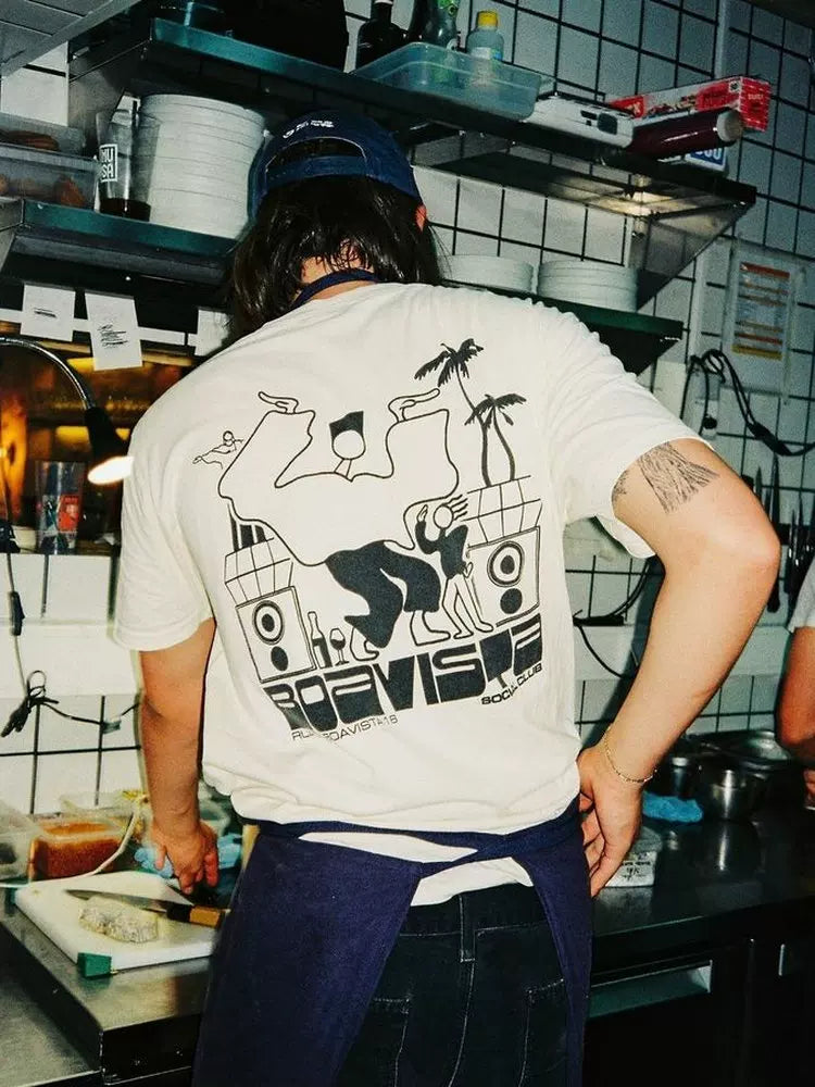 Wang Youbing Minimalist Line Printing Casual Tee