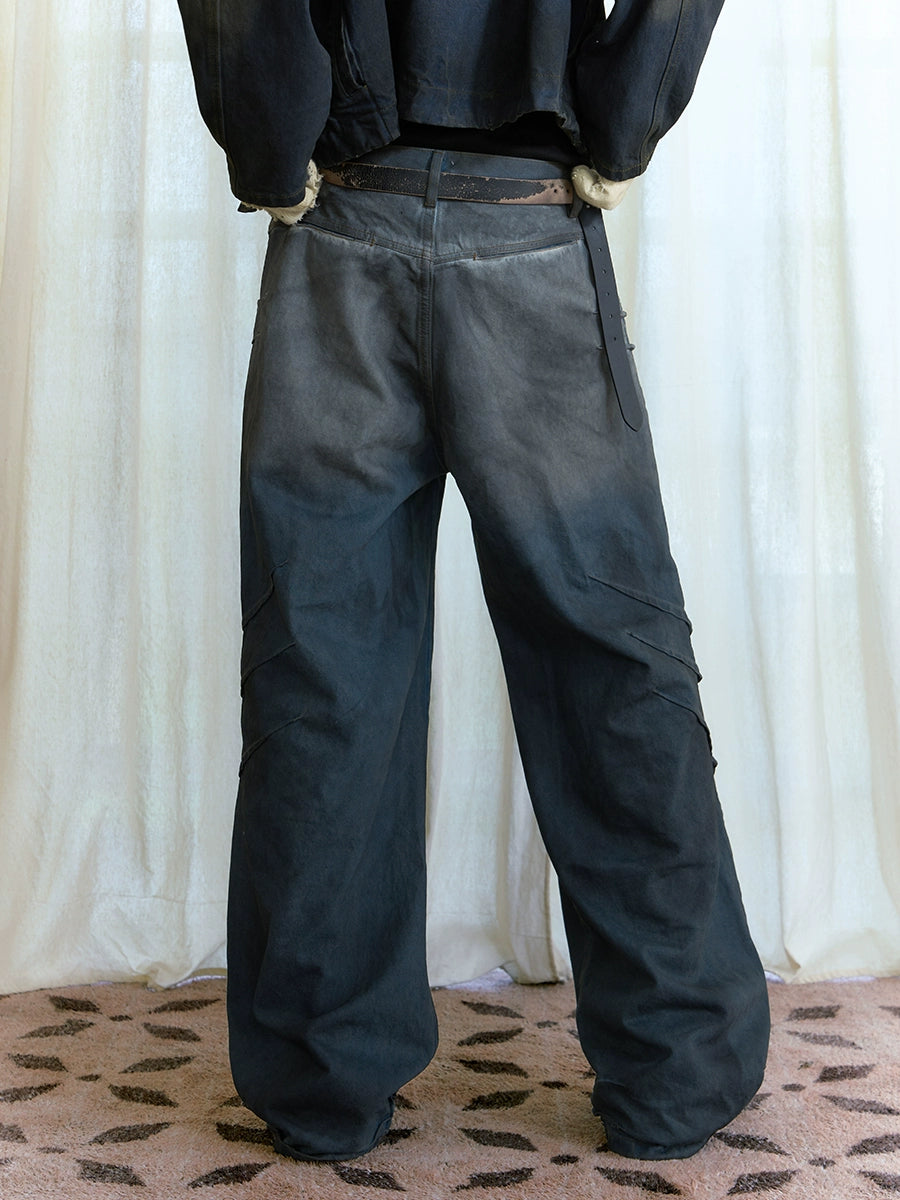 JCAESAR Scratch Dirty Wash Glazed Casual Jeans