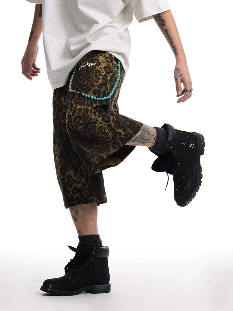 CoosRetro Retro Logo Embroidered Leopard Cropped Pants