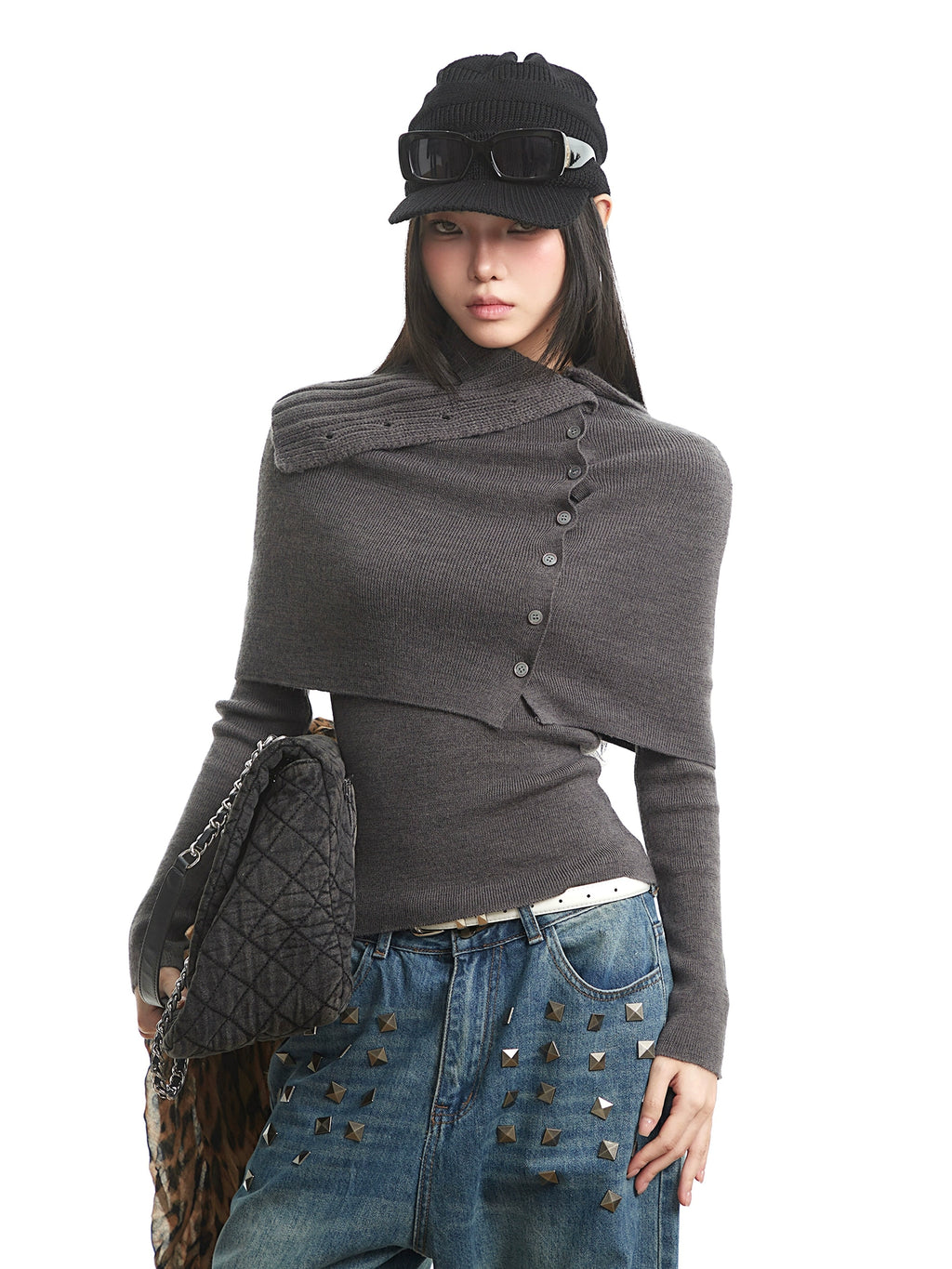 UNCMHISEX Turtleneck Long-sleeved Knitted Cardigan