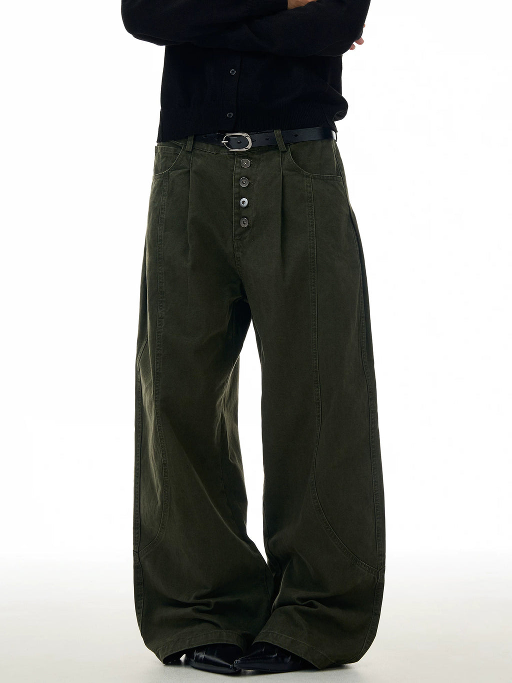 TRUQUEST Vintage Pleated Loose-fitting Wide-leg Cargo Pants