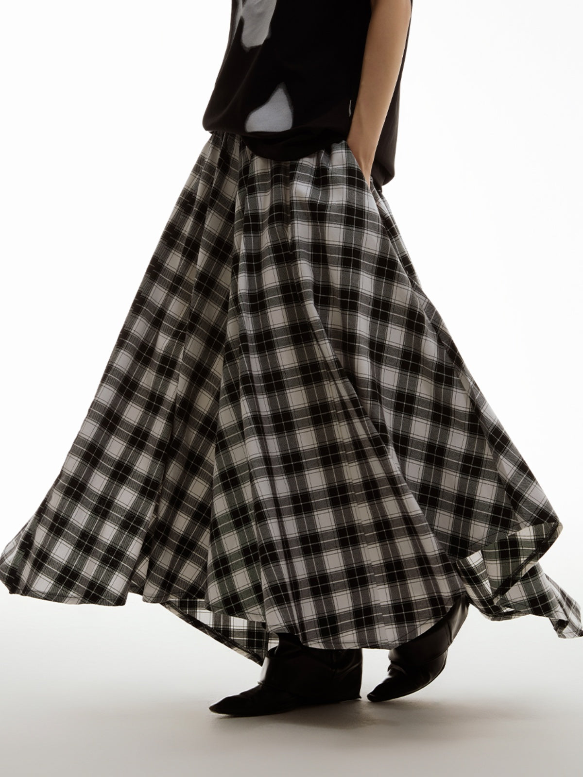 FUNKYFUN Retro Black and White Plaid Culottes