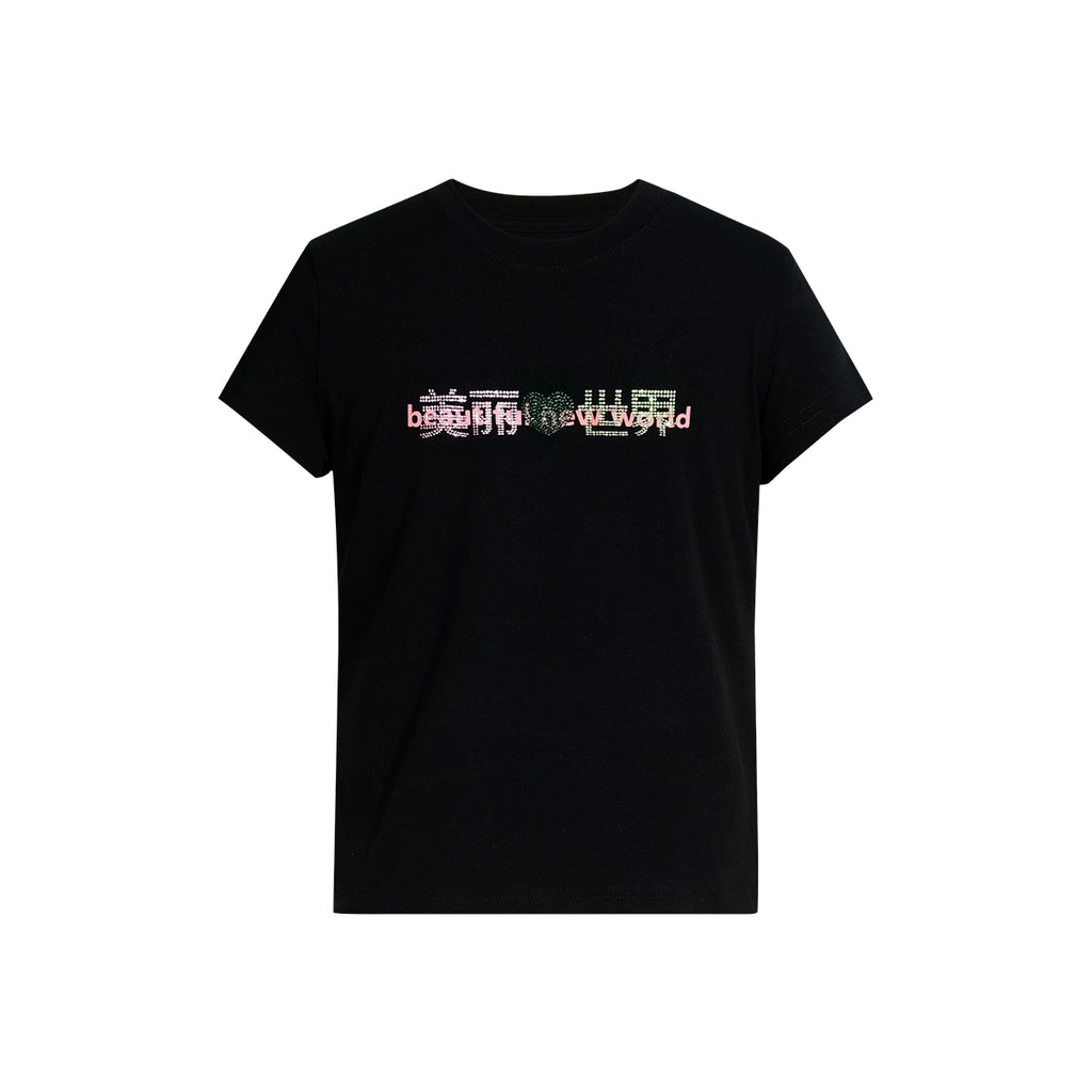 FUNKYFUN Printed Front Shoulder Thread Elastic Tee