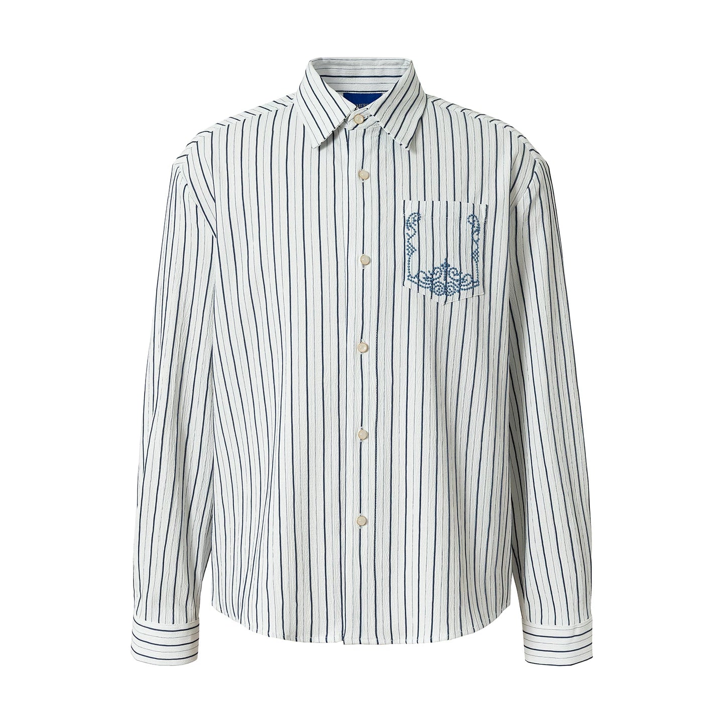 YADcrew Striped Loose Lapel Simple Embroidered Shirt