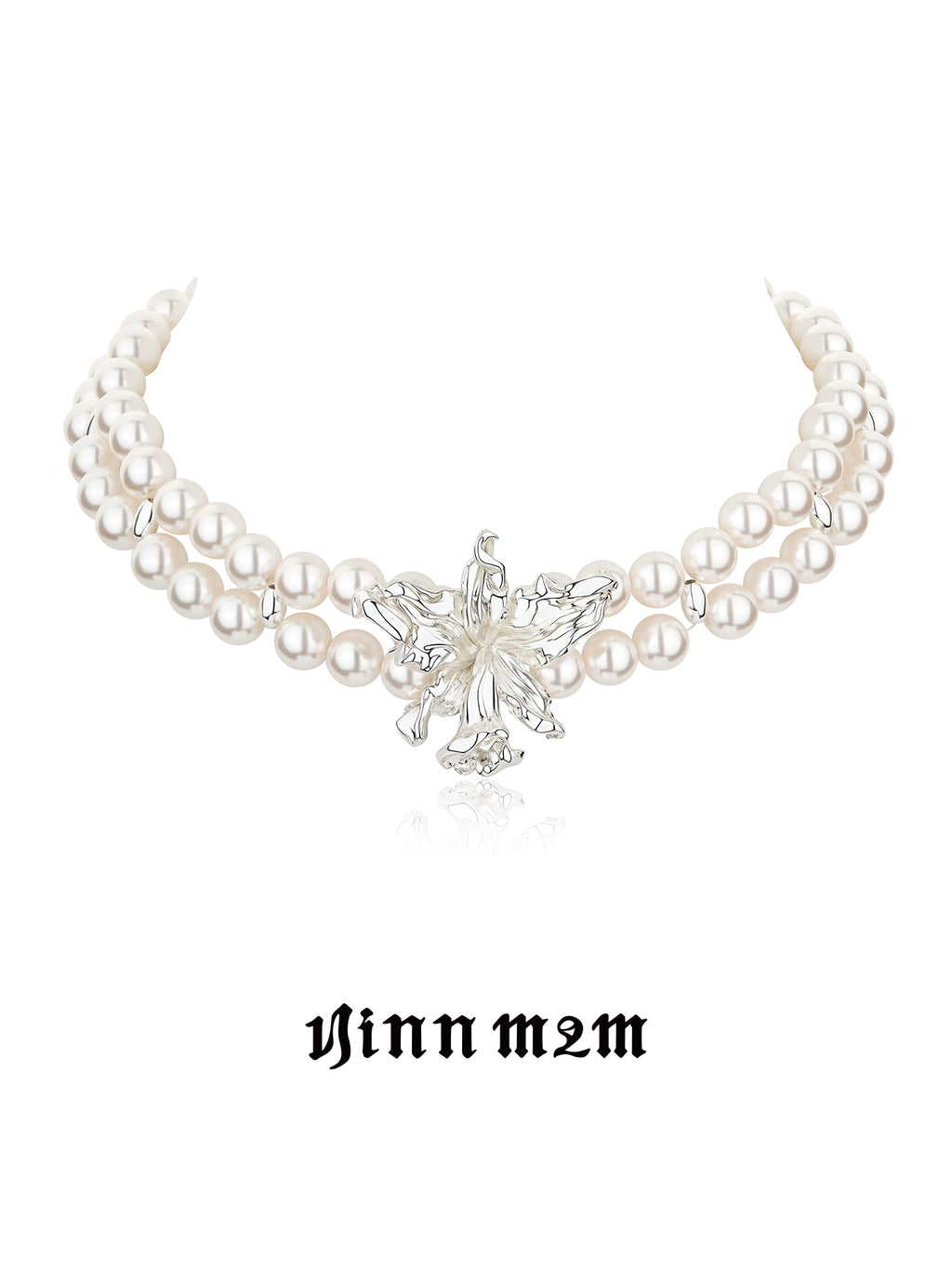 1JINN Double Pearl Metal Flower Clavicle Chain