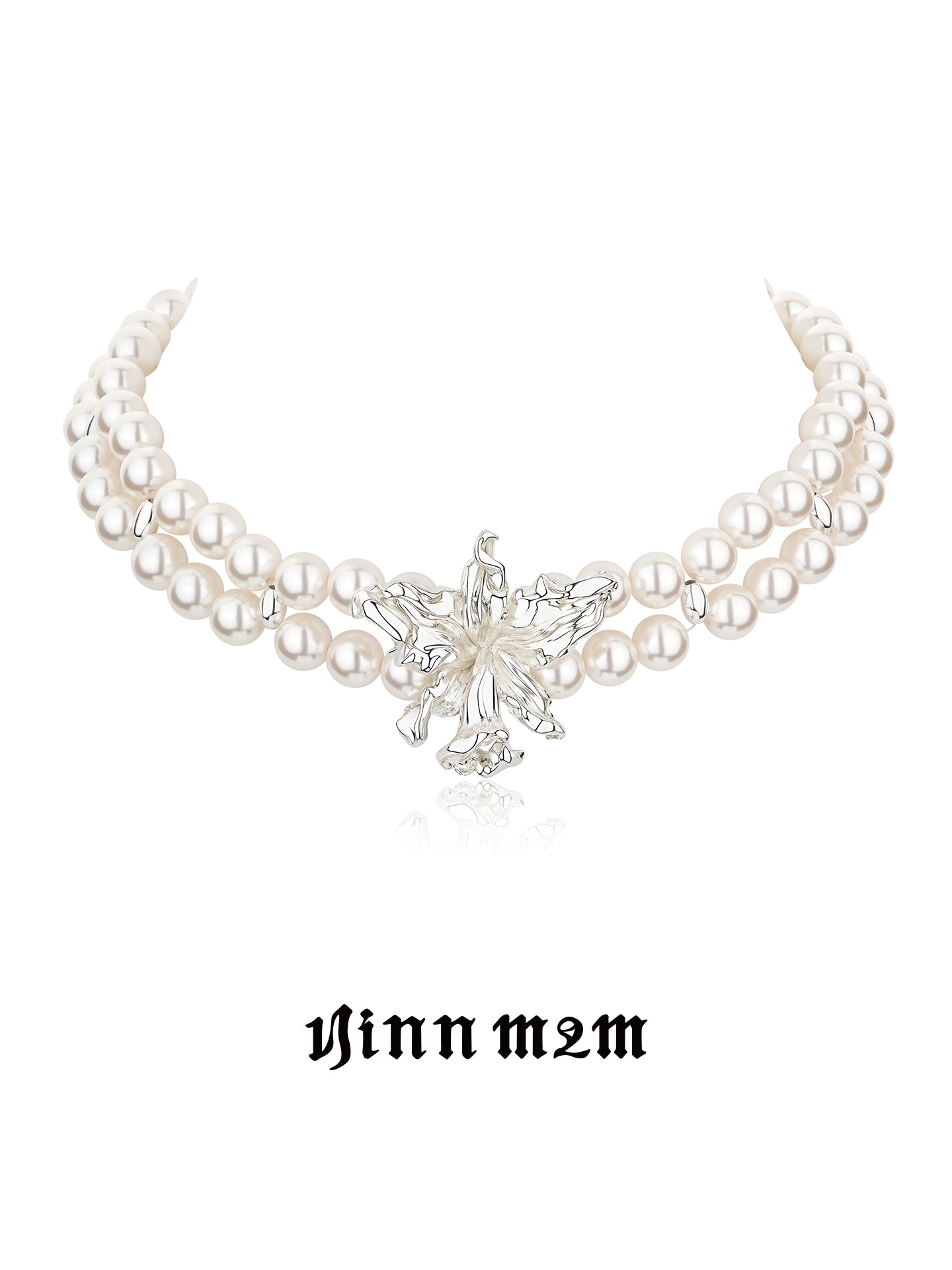 1JINN Double Pearl Metal Flower Clavicle Chain