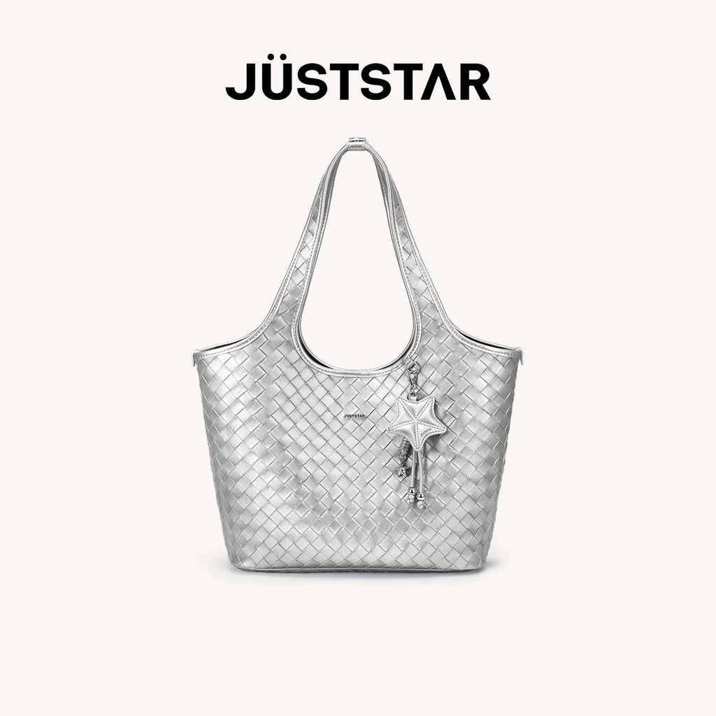 JUST STAR Large Capacity Portable Underarm Knitted Bag