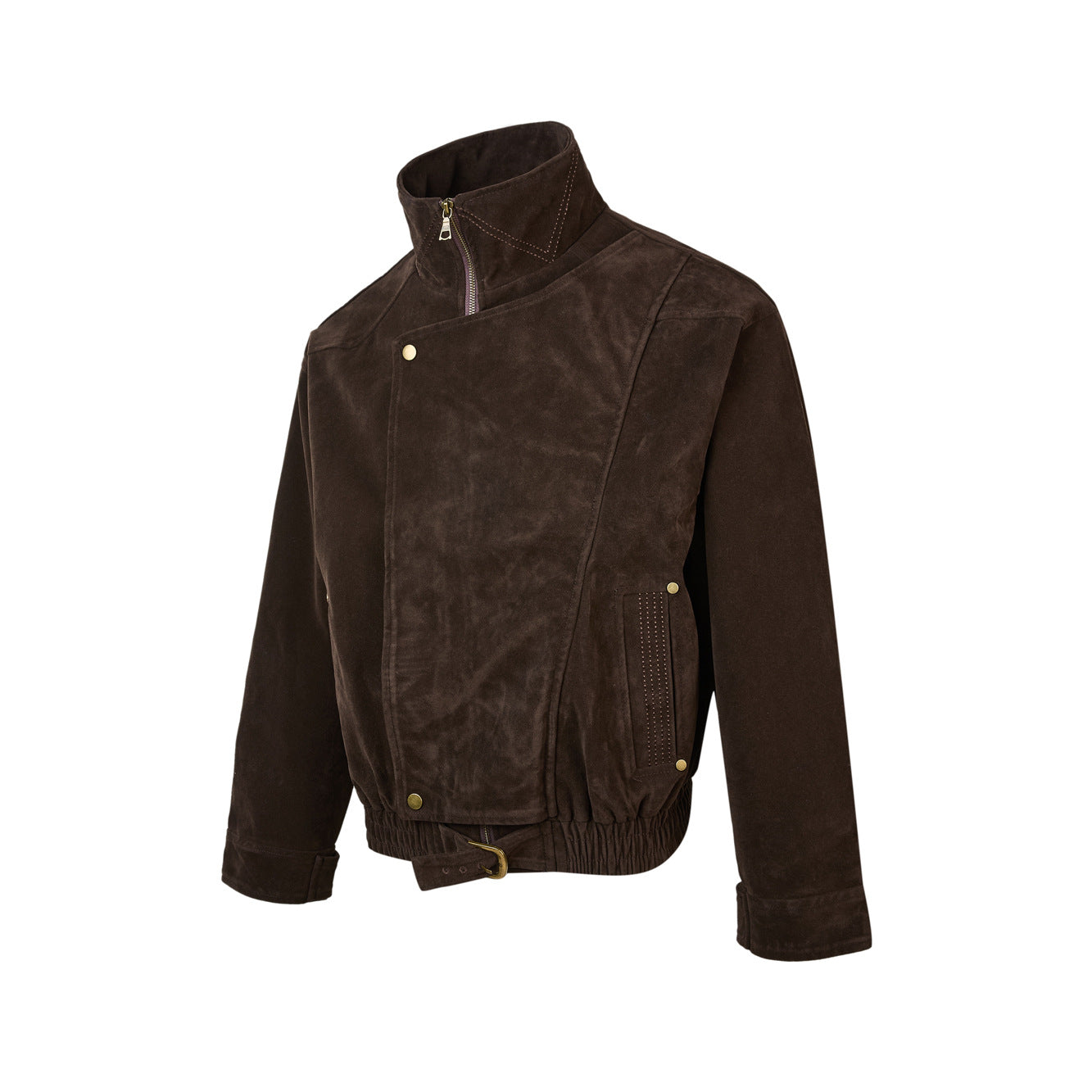 EME Vintage Stand-Up Collar Loose Zipper Short Wide Jacket