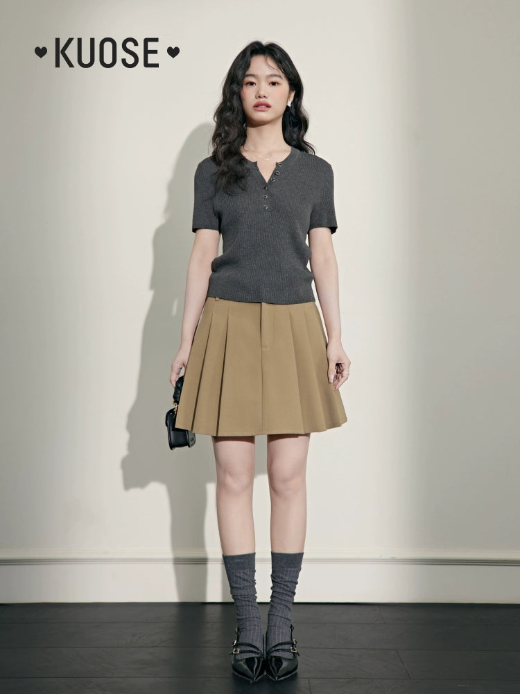 Kuose Temperament Slim V-neck Knitted Sweater Tee