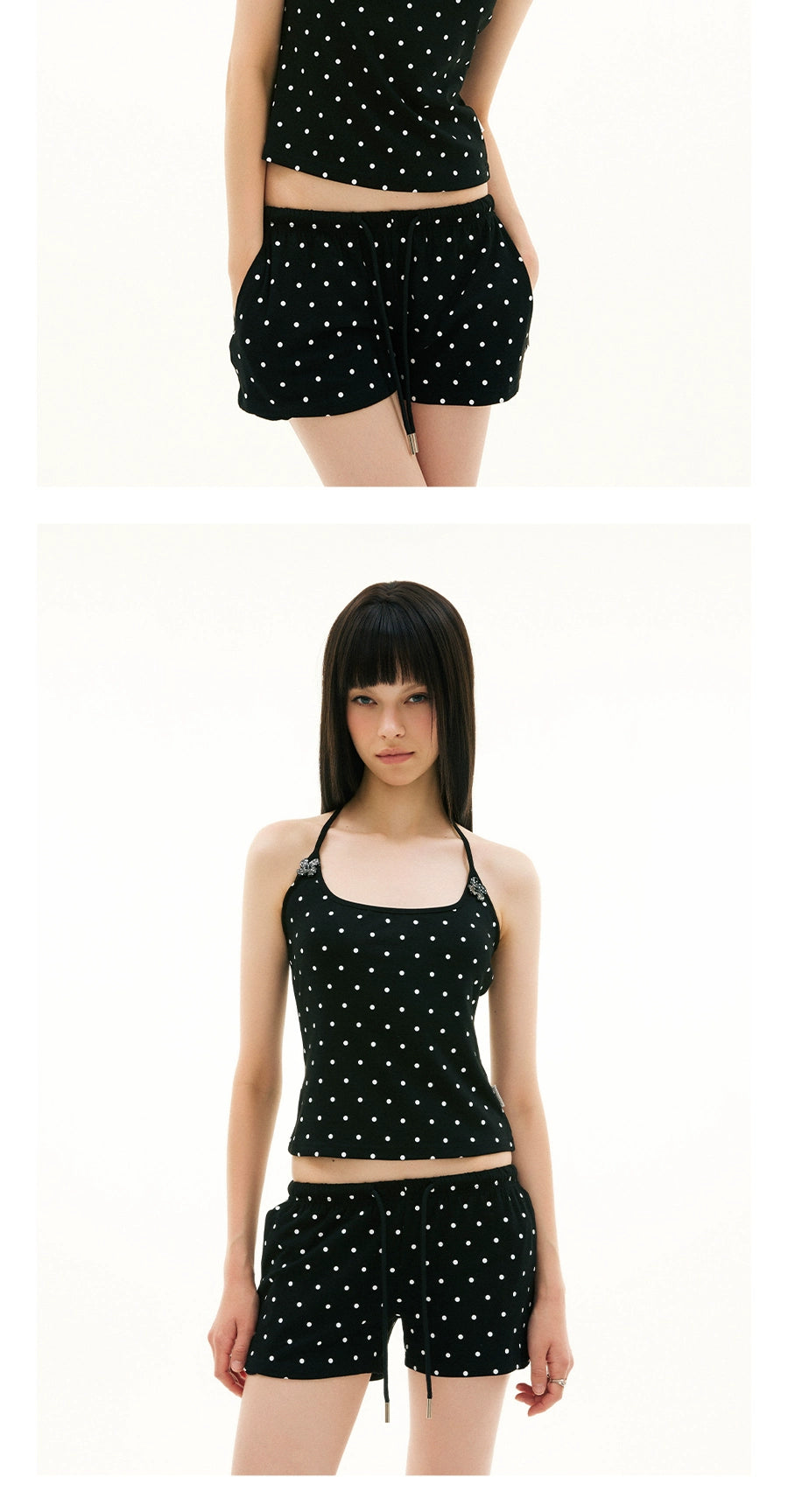 FUNKYFUN Full Printed Polka Dot Button Neck Sling Vest