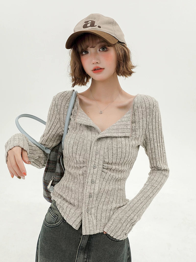 Girlyhalo Silmslimming Look Single-breasted Knittingcardigan