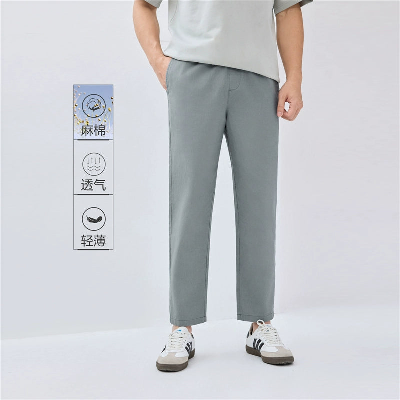 Giordano Breathable Cotton and Linen Casual Thin Nine-Point Pants