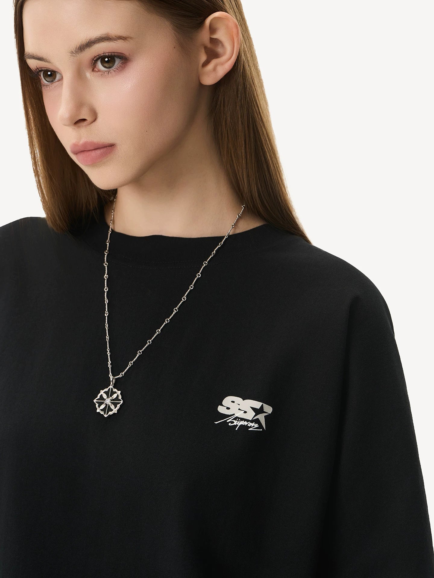 SSR Flower Slogan Loose Casual Long Sleeves