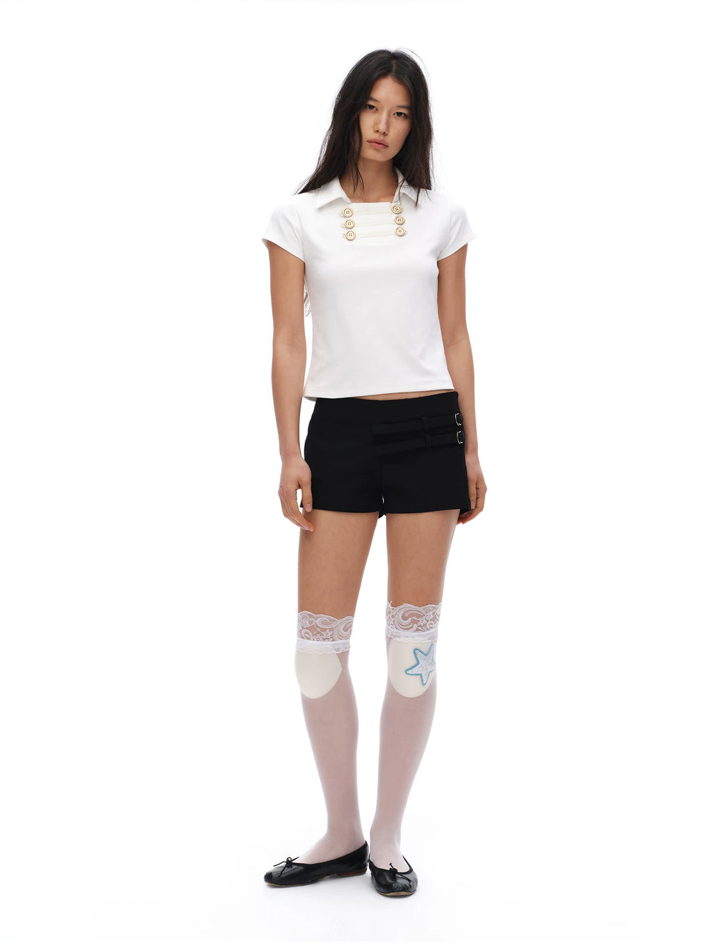 Oinimi Double Breasted Lapel Slim Tee