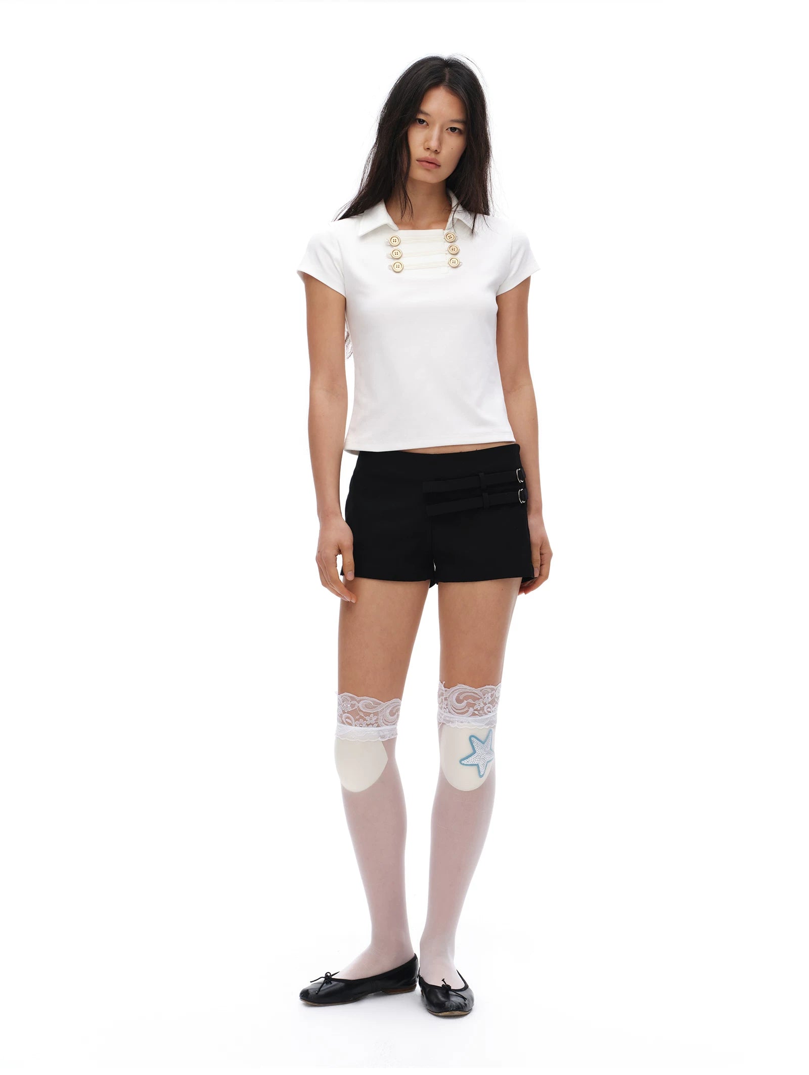Oinimi Double Breasted Lapel Slim Tee