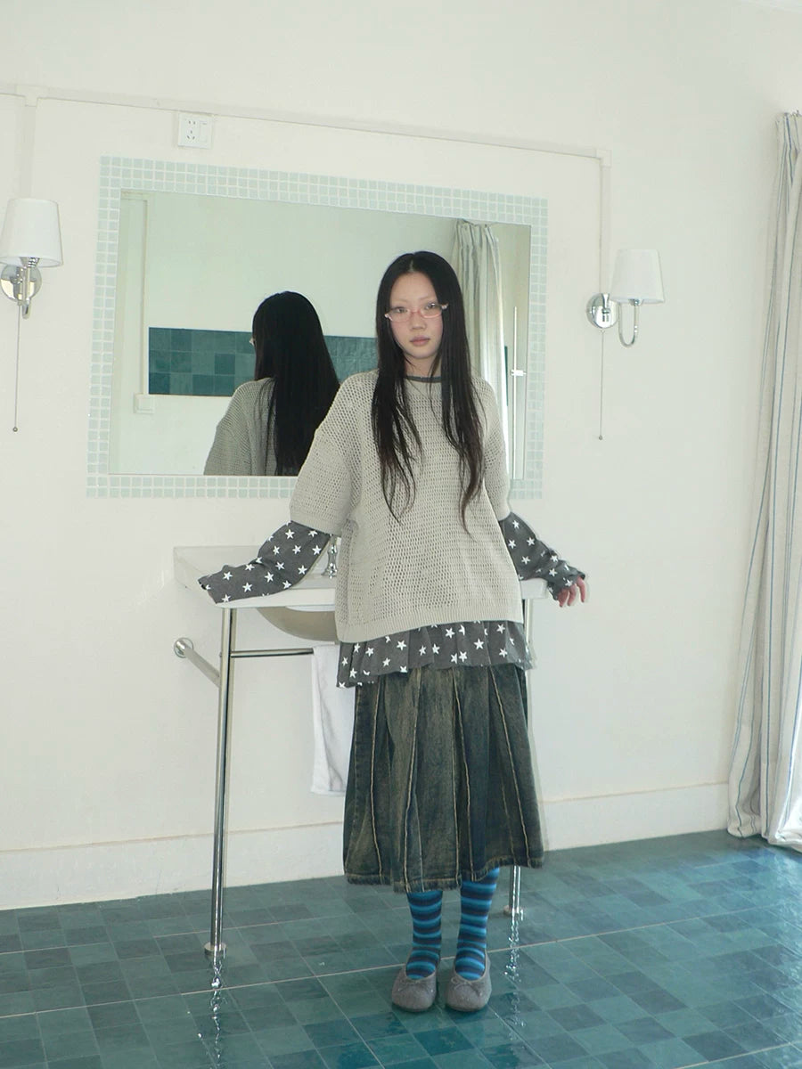 Ang: Project Hollow Round Neck Pullover Knitting Tee