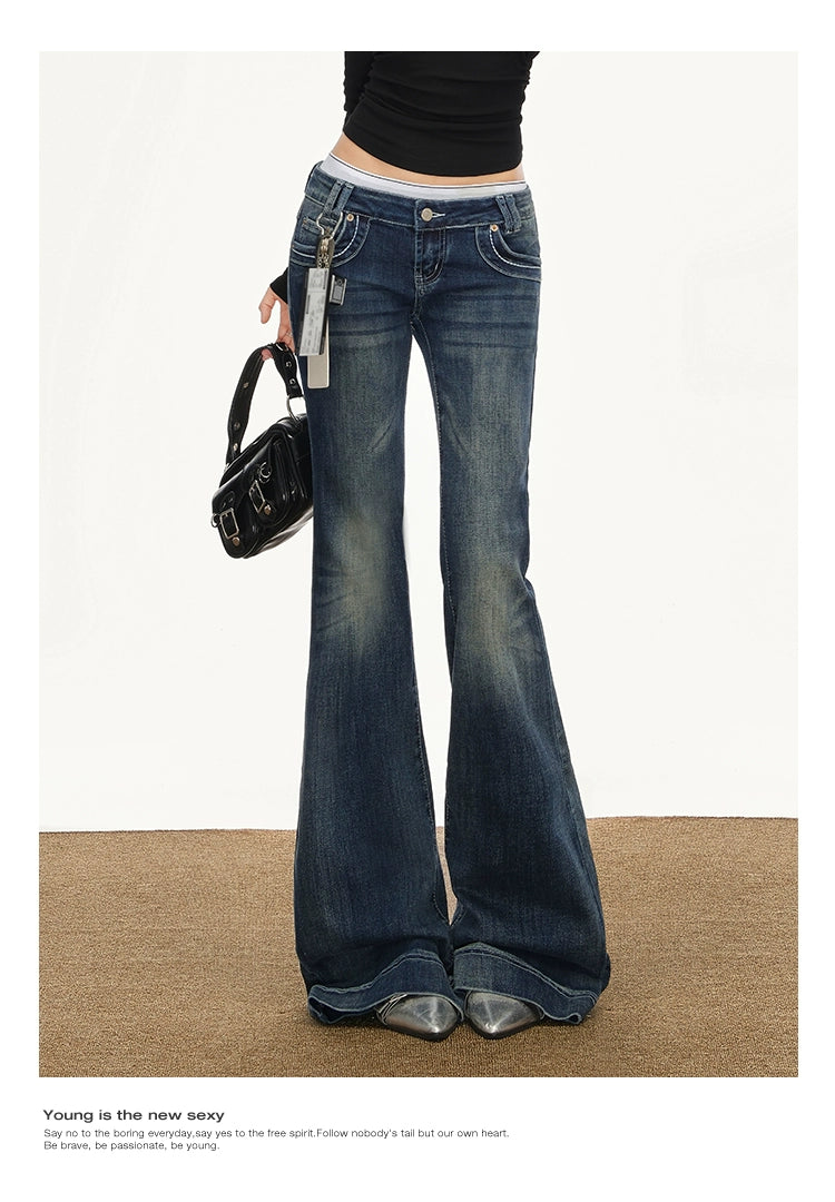 UNIFREE Slightly Pulled Old Low-rise Slim-fit Jeans