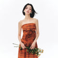 YEDM Retro Plaid Three-dimensional Rose Tube Top Set