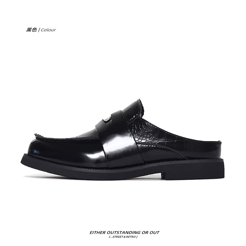 SHENLV STUDIO Glossy One-pedal Casual Leather Slippers