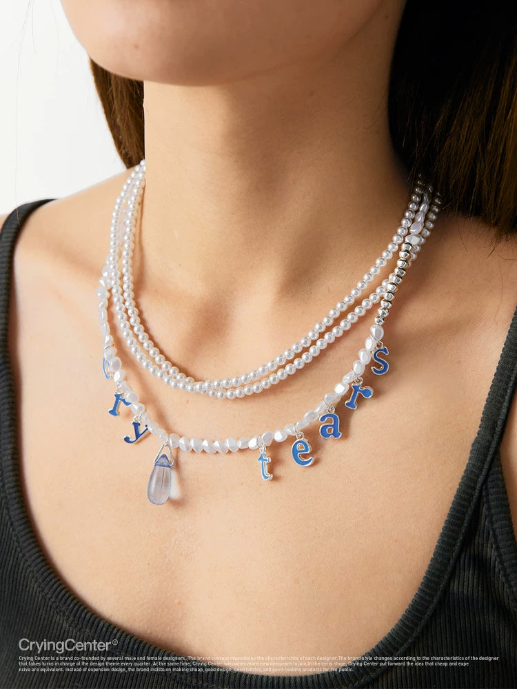 CryingCenter Pearl Monogram Pendant Necklace