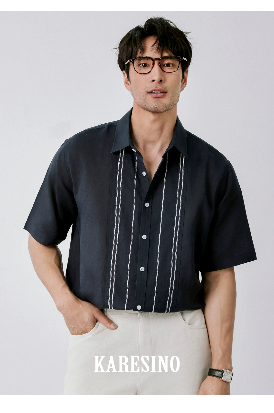 KARESINO Breathable Contrast Casual Short Sleeve Shirt