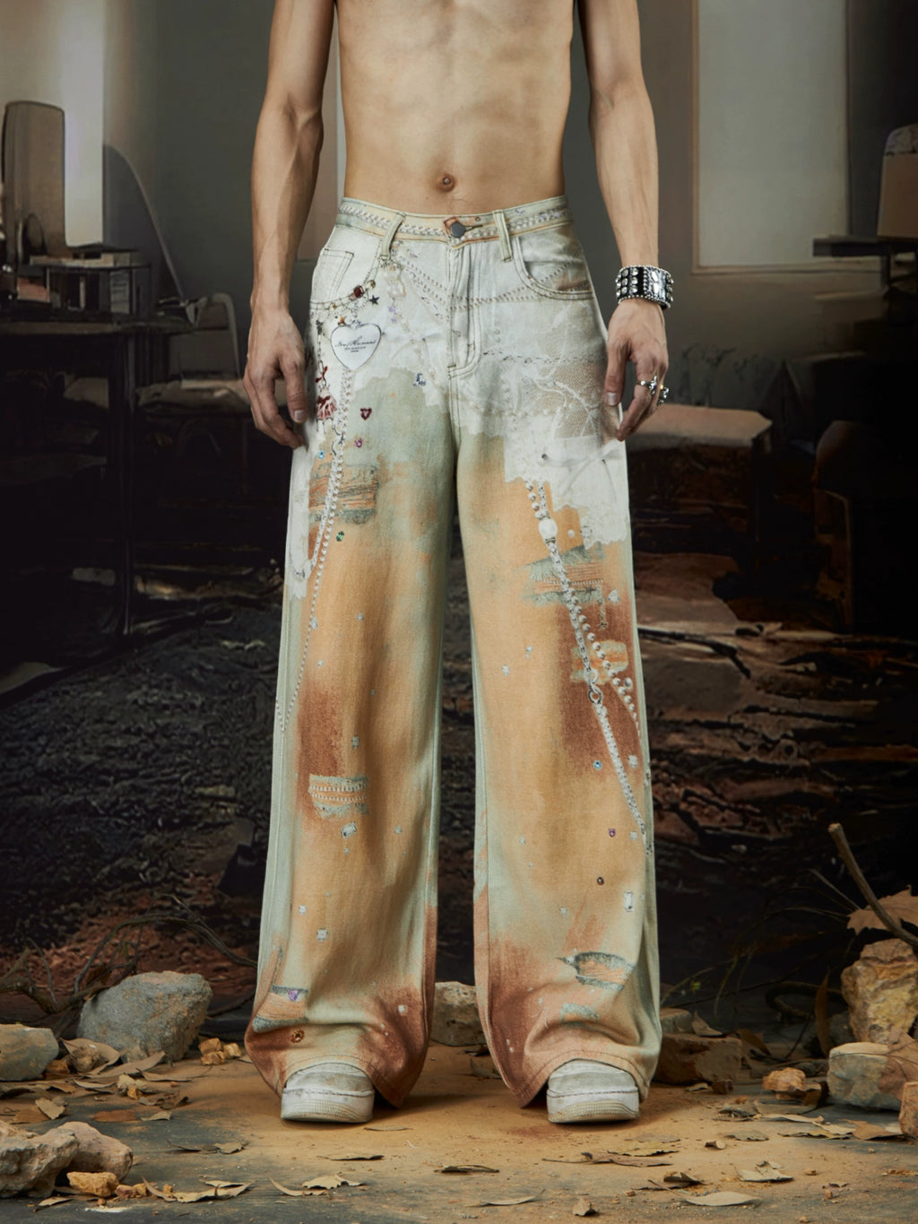 NOMANIAI Old Loose Straight Print Jeans