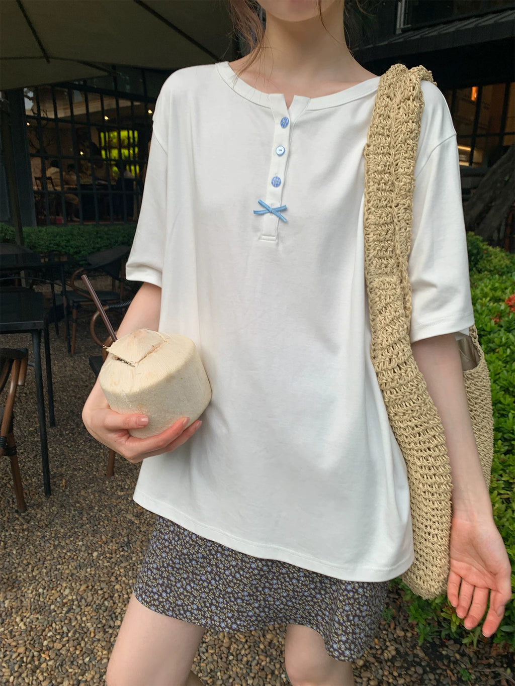 KANO Simple Button Henry Collar Casual Tee