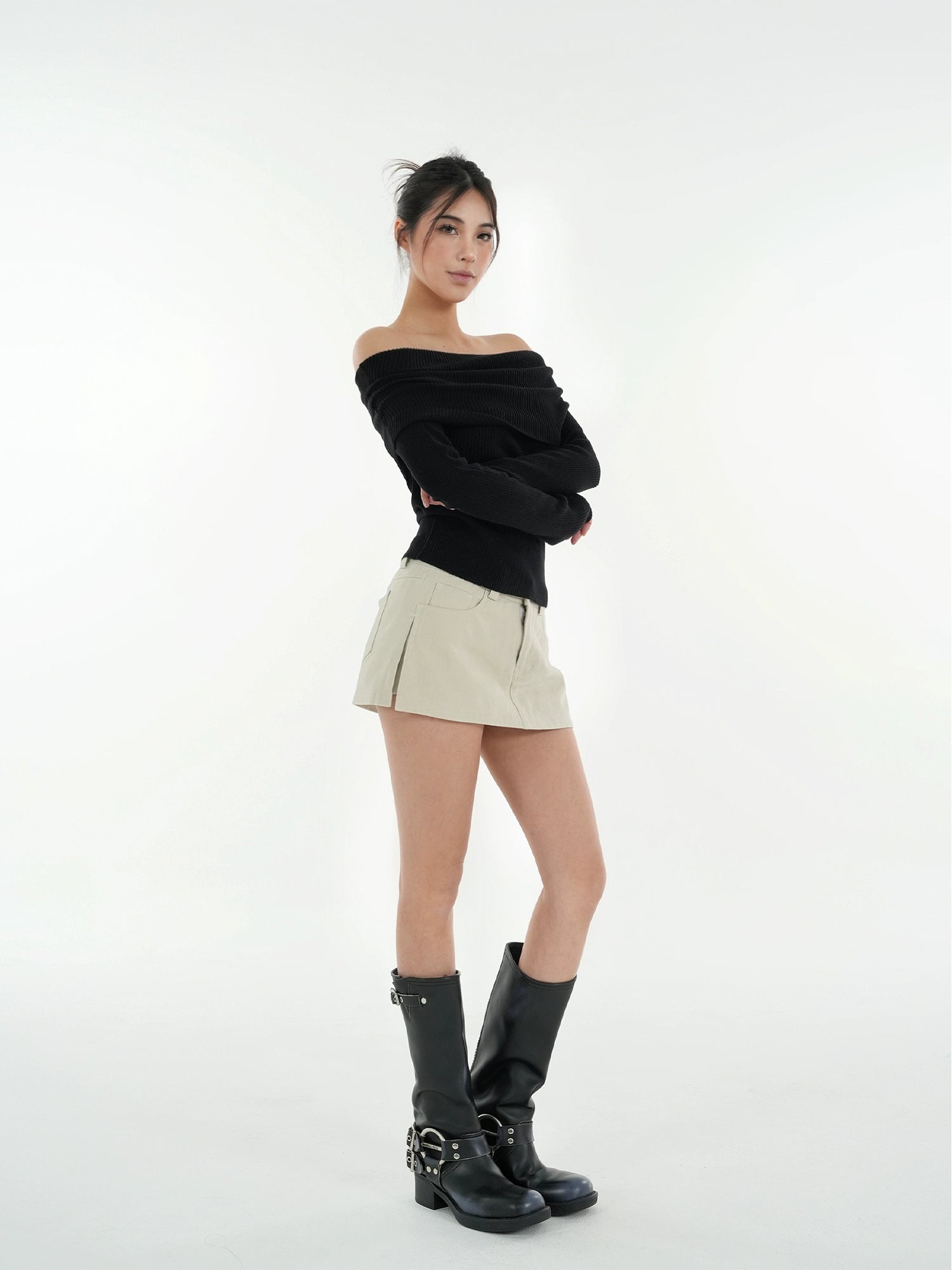 Jim Kennet Shoulder Knit Slim Long Sleeve Bottom Top