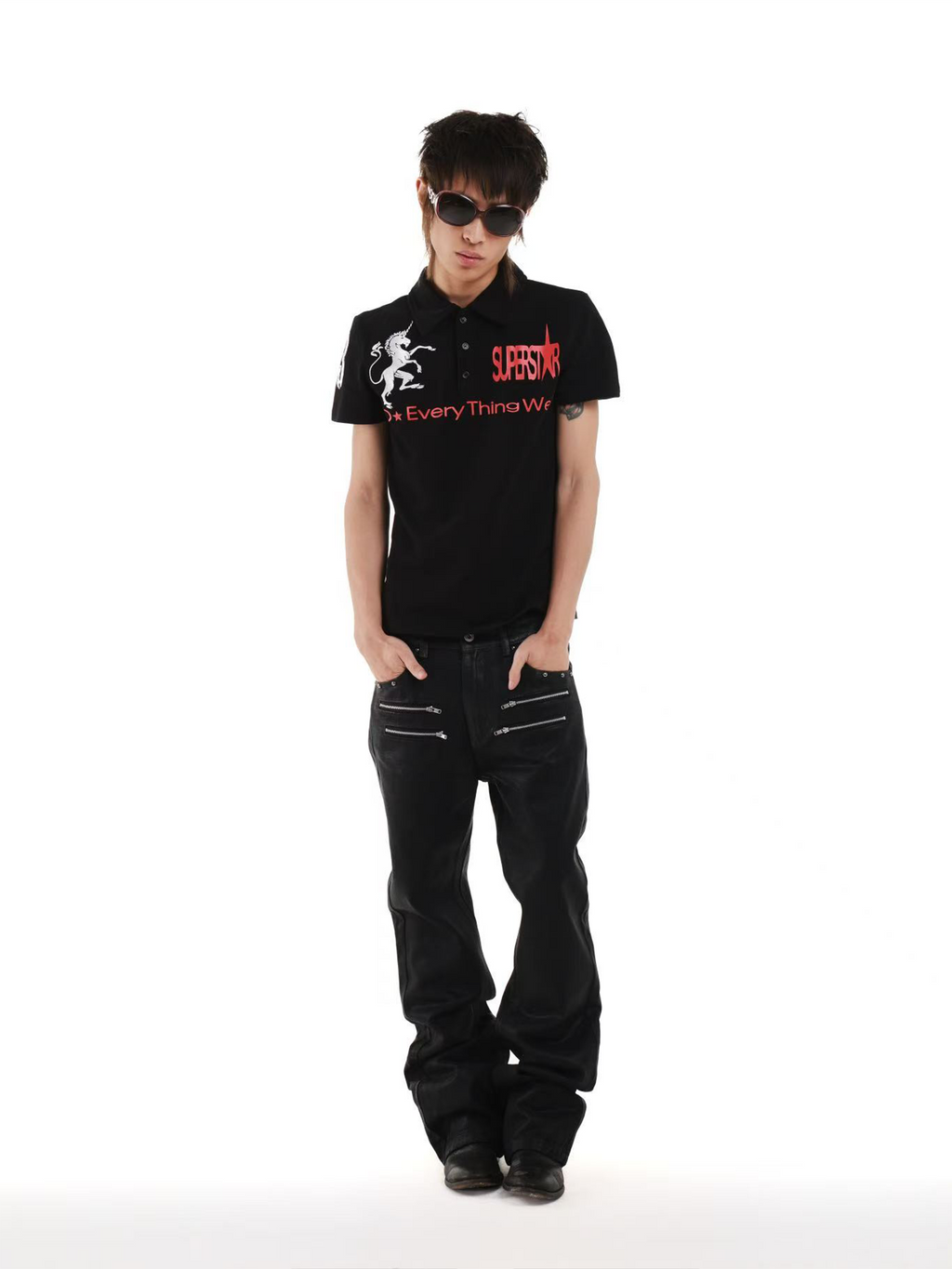 DETW Embroidery Print Front Shoulder Thin Tee