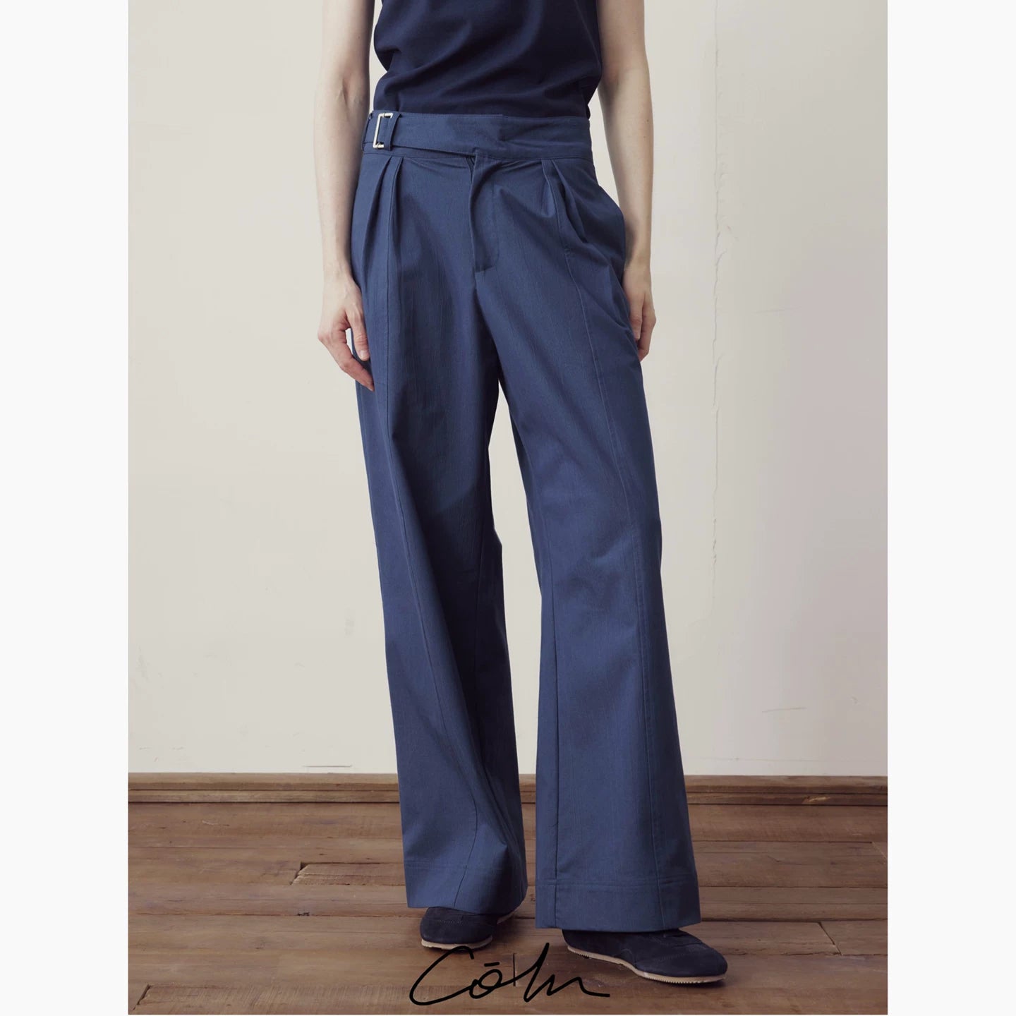 COLN Belt Straight Loose Casual Pants