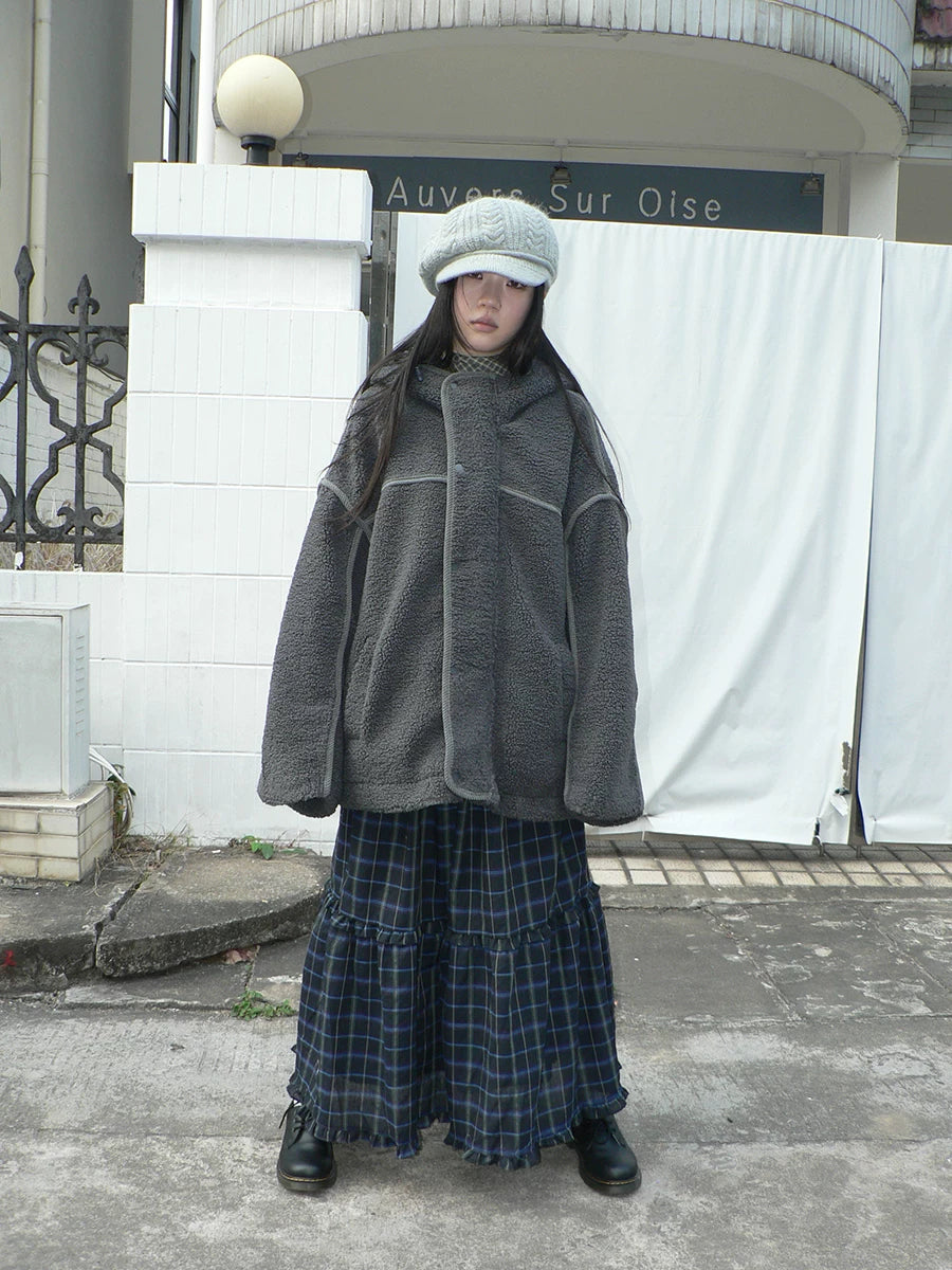 Ang: Project Contrasting Color Plaid Fungus Edge Stitching Skirt