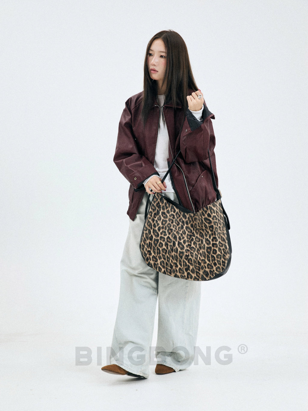 BINGBONG Leopard Print Large-capacity Color Matching Messenger Tote Bag
