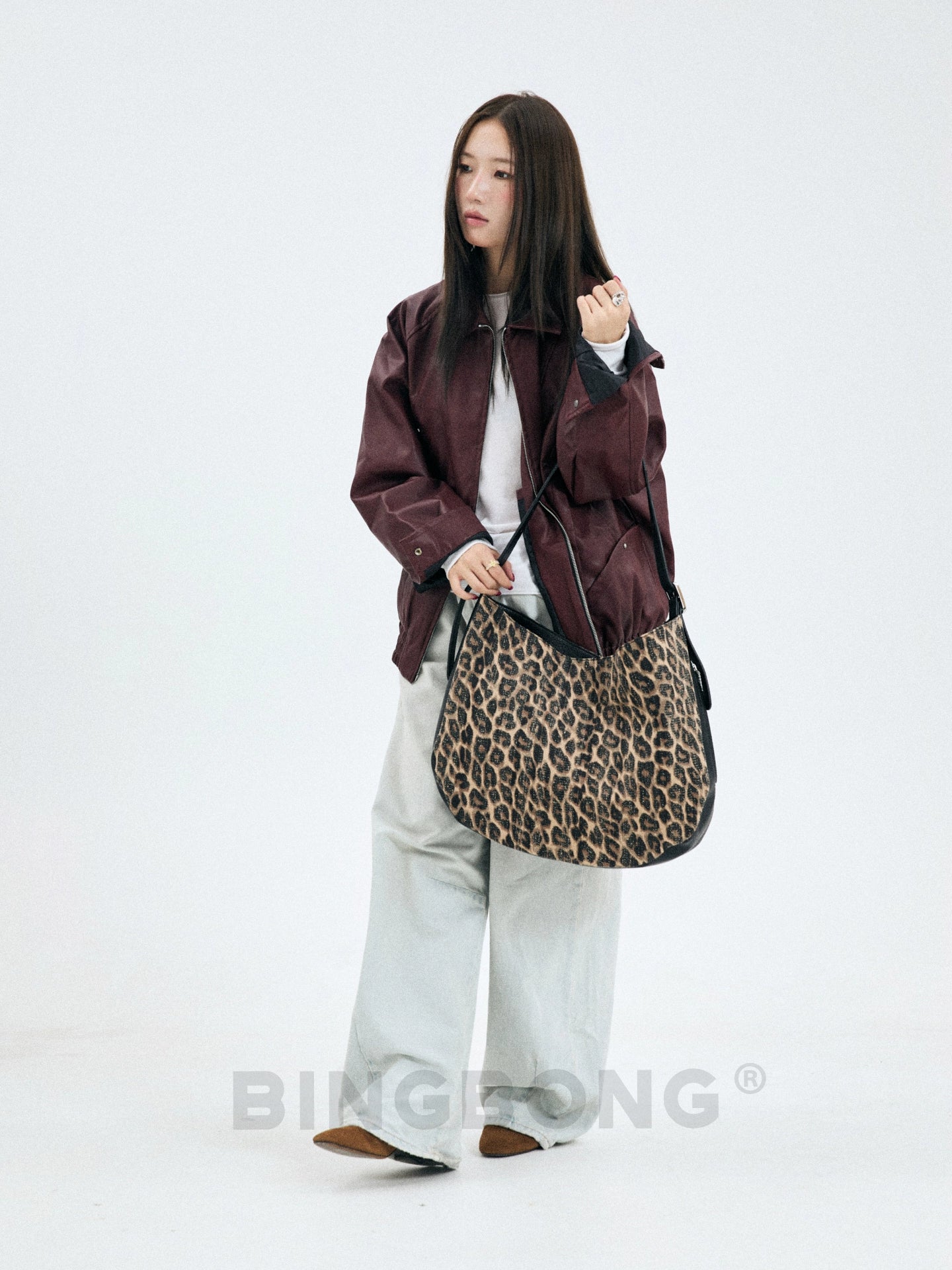BINGBONG Leopard Print Large-capacity Color Matching Messenger Tote Bag